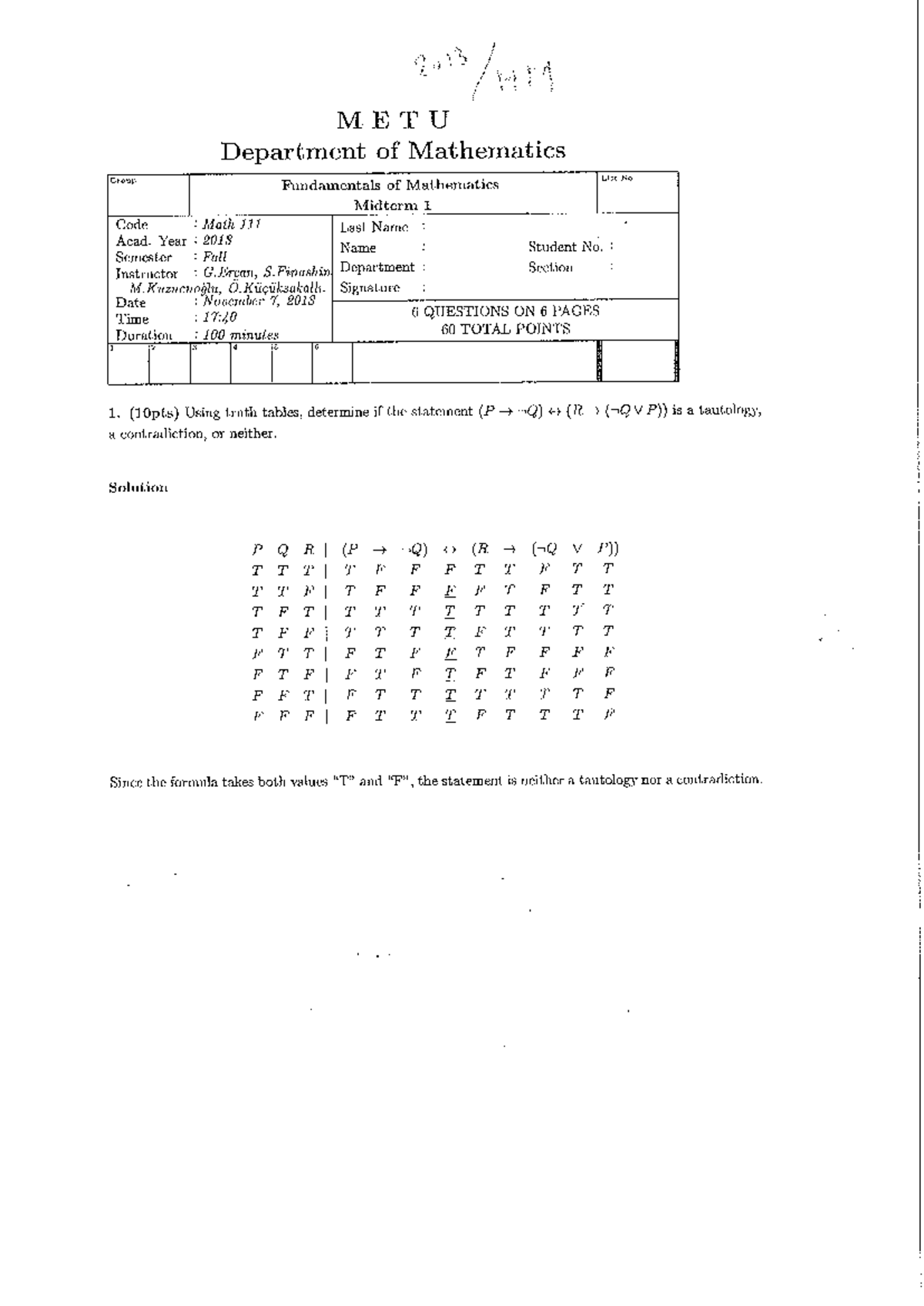 2013 mt1 - Mt 1 exam - 2013 MT1 METU Department of Mathematics Group ...