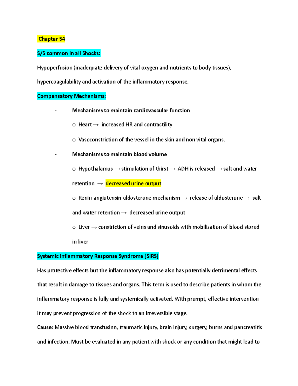 Chapter 54 Shock - Chapter 54 S/S common in all Shocks: Hypoperfusion ...