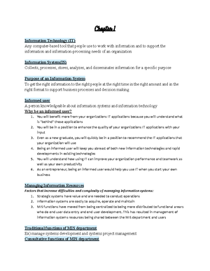 ADMS 2511 Revison Notes - Introduction to Information Systems CHAPTER 1 ...