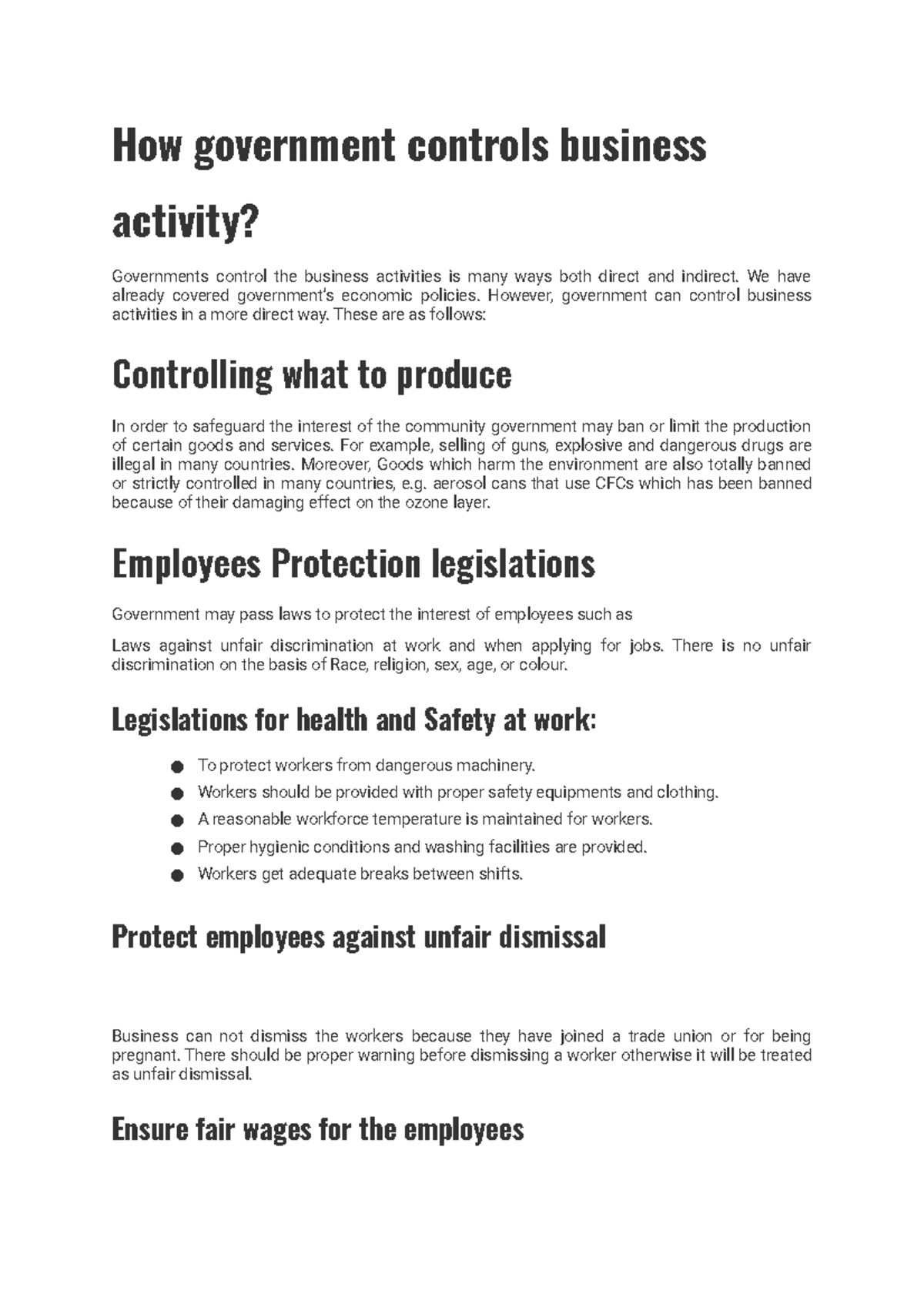 How government controls business activity How government controls