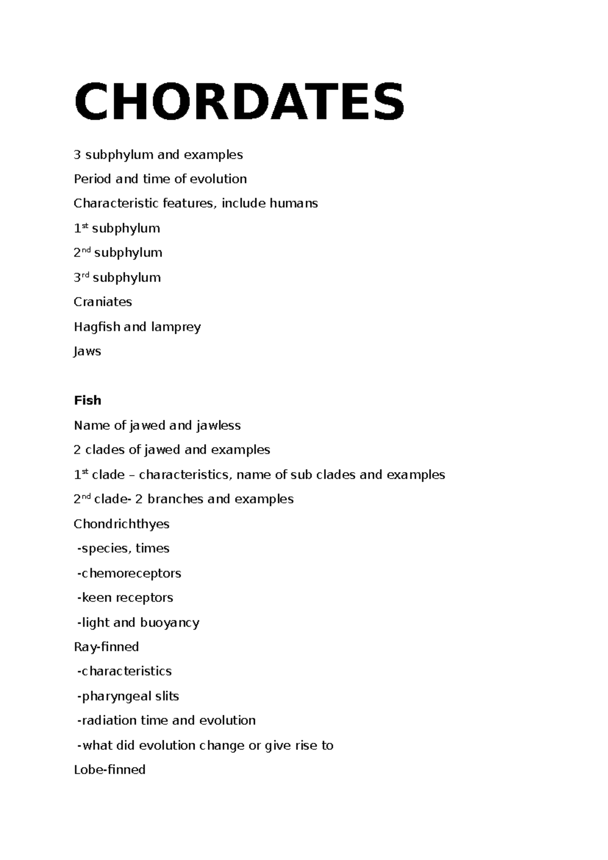 Chordates - active recall questions - CHORDATES 3 subphylum and ...