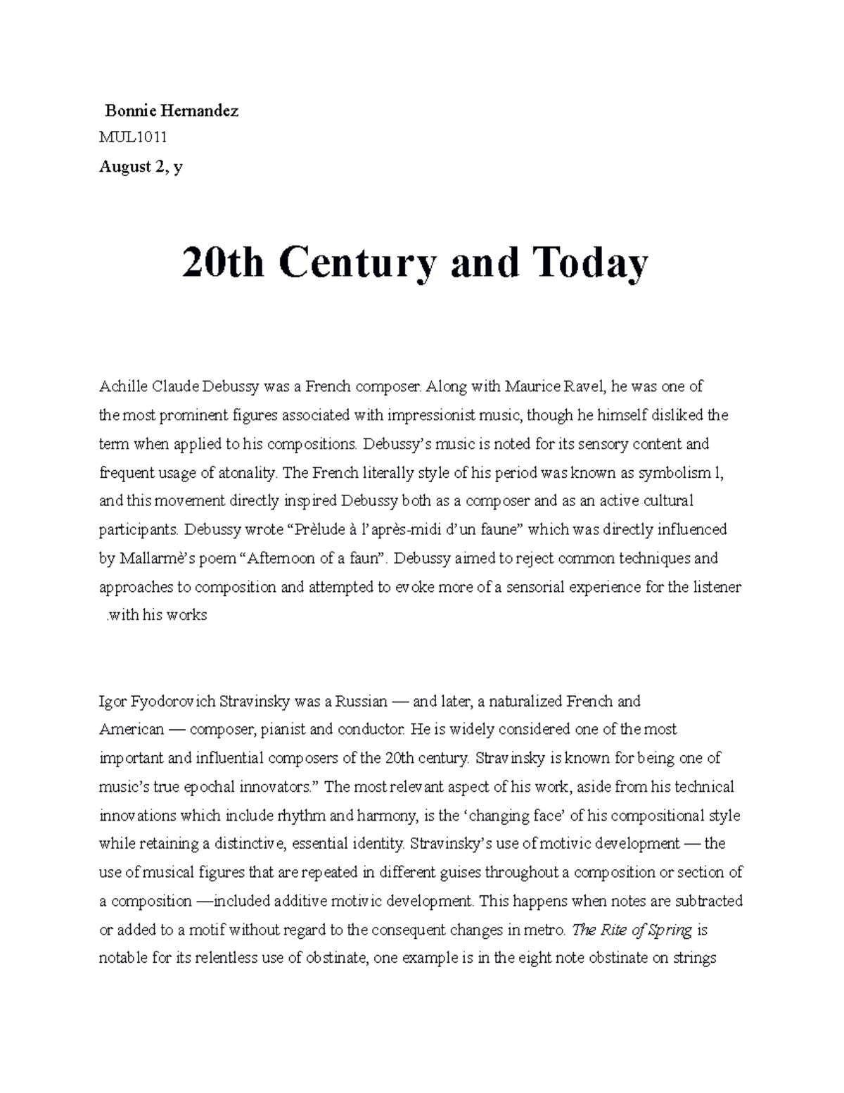 essay topics about the 20th century