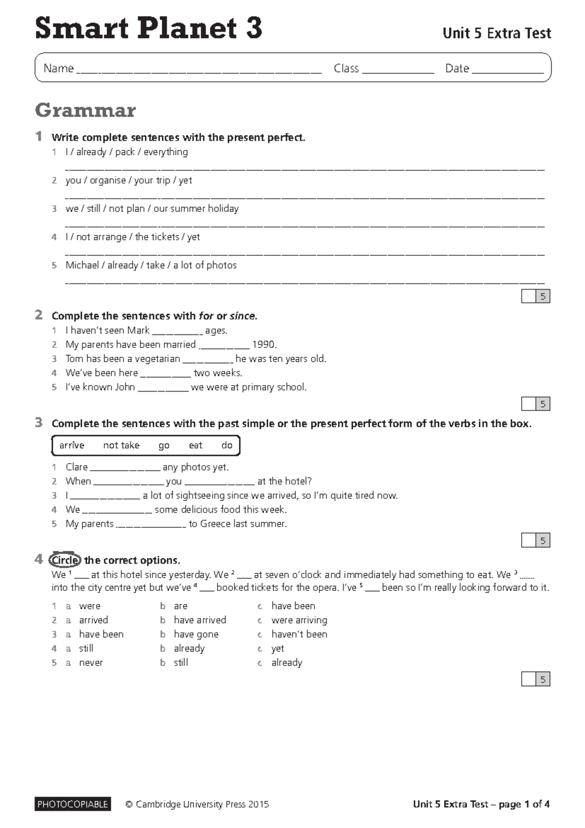 12 Unit 5 Extra Test - examen - ####### Name Class Date Grammar 1 Write ...