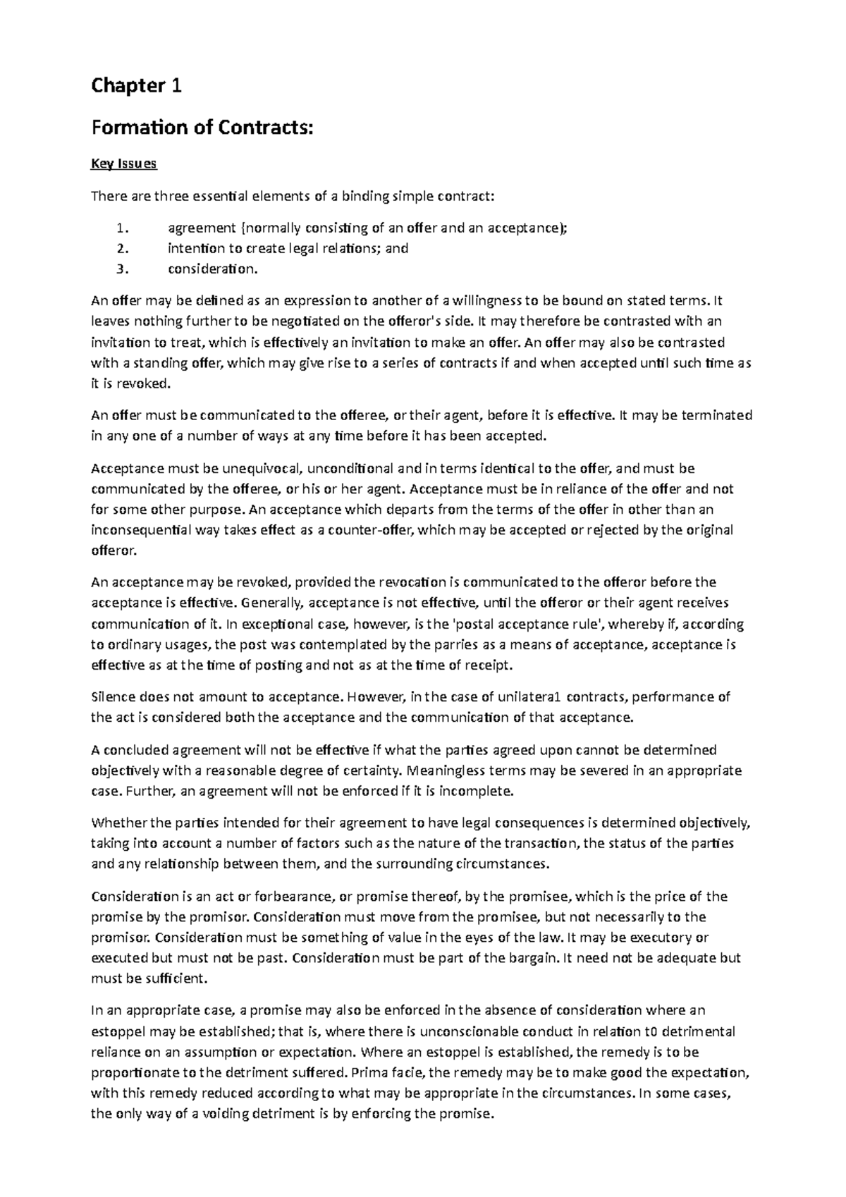 Revised Q&A - Questions and Answers - Chapter 1 Formation of Contracts ...