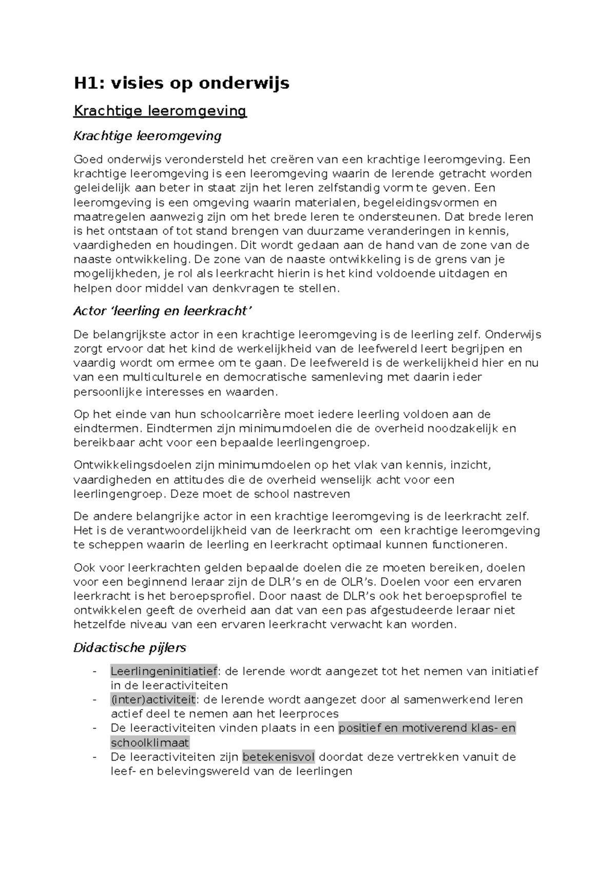 Samenvatting KLC - H1: Visies Op Onderwijs Krachtige Leeromgeving ...