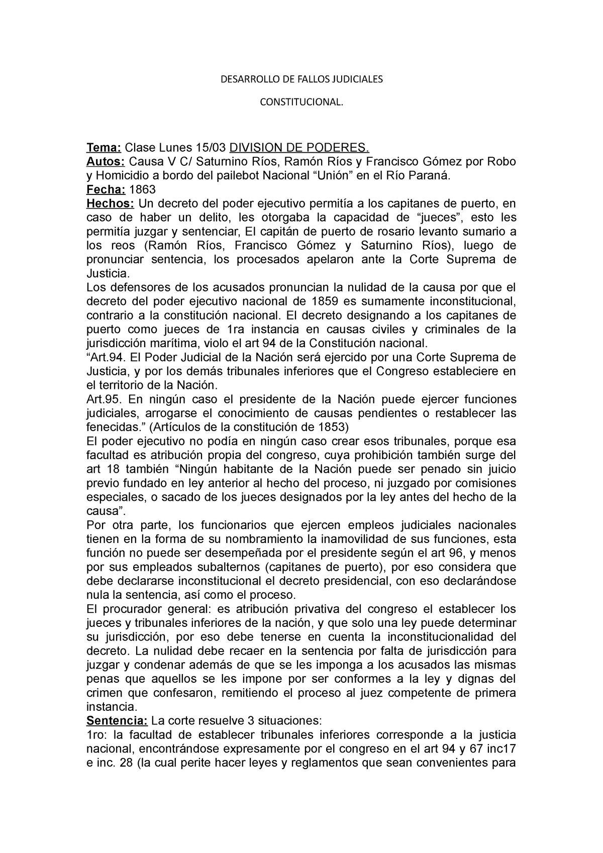 Fallos Constitucional - DESARROLLO DE FALLOS JUDICIALES CONSTITUCIONAL ...