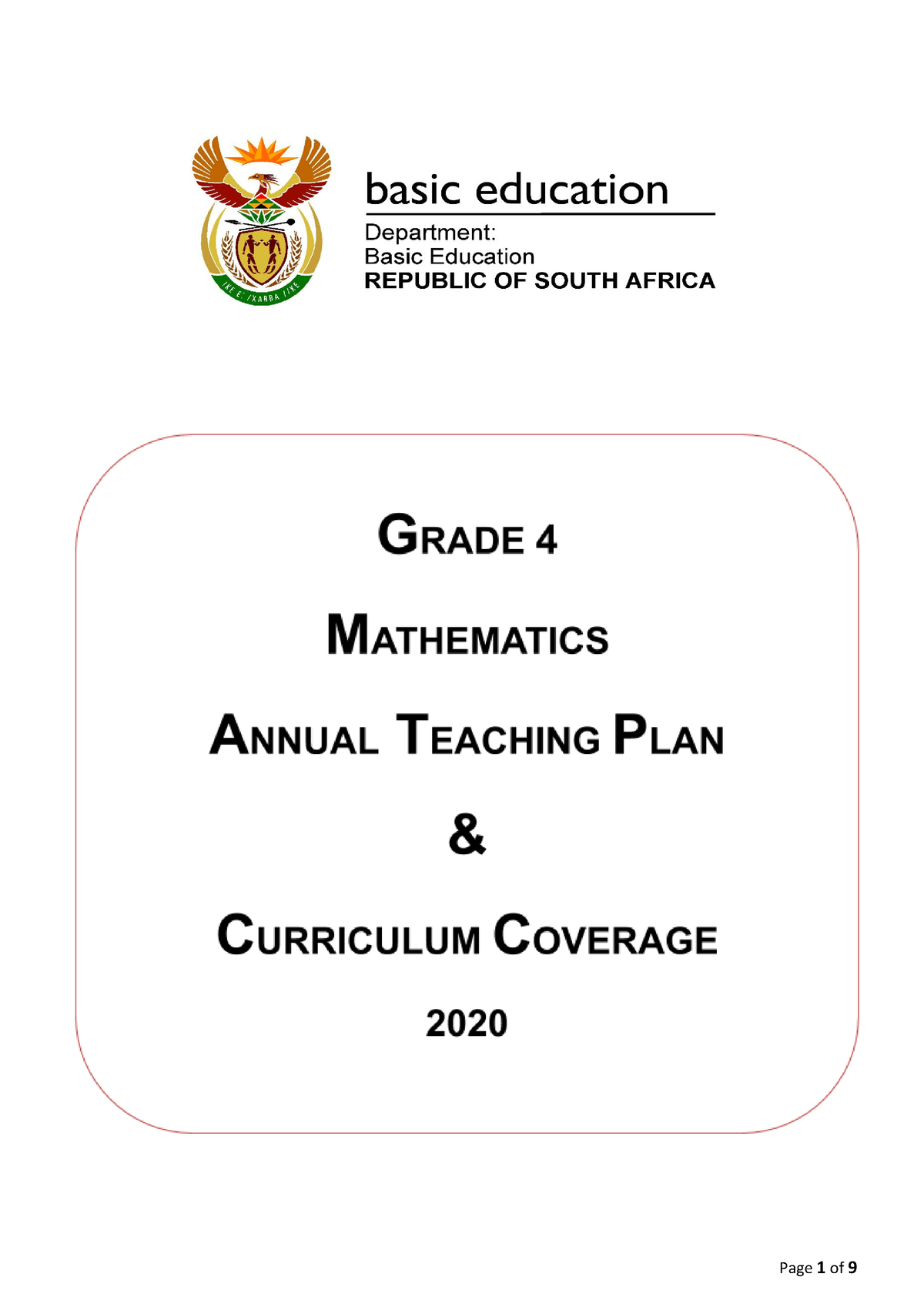 Grade 4 ATP 2020 make us of it MATHEMATICS TEACHING PLAN GRADE 4