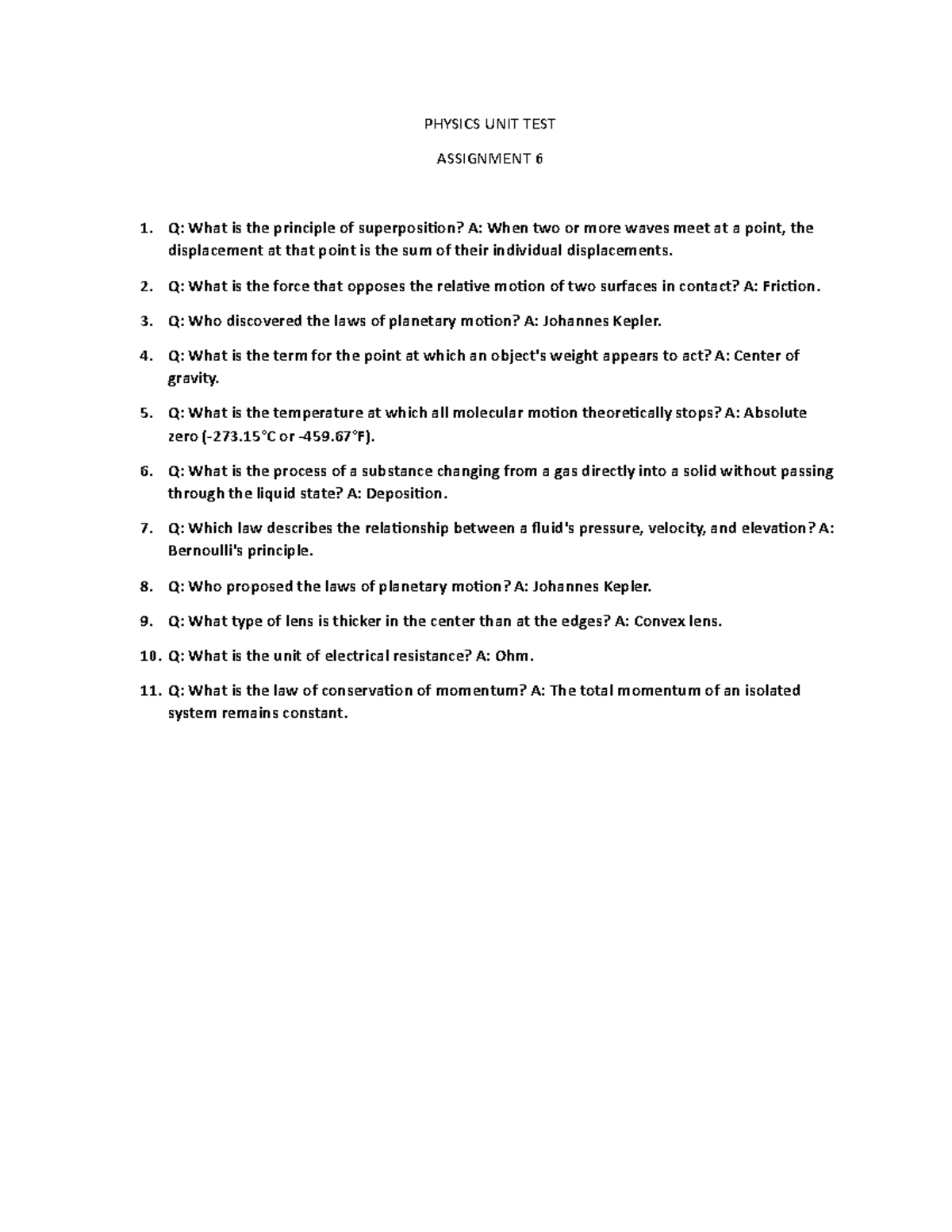 Physics UNIT TEST 6 - Unit test - PHYSICS UNIT TEST ASSIGNMENT 6 Q ...