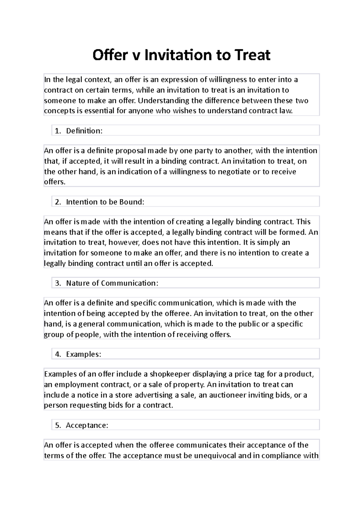 Offer v Invitation to Treat Understanding the difference between