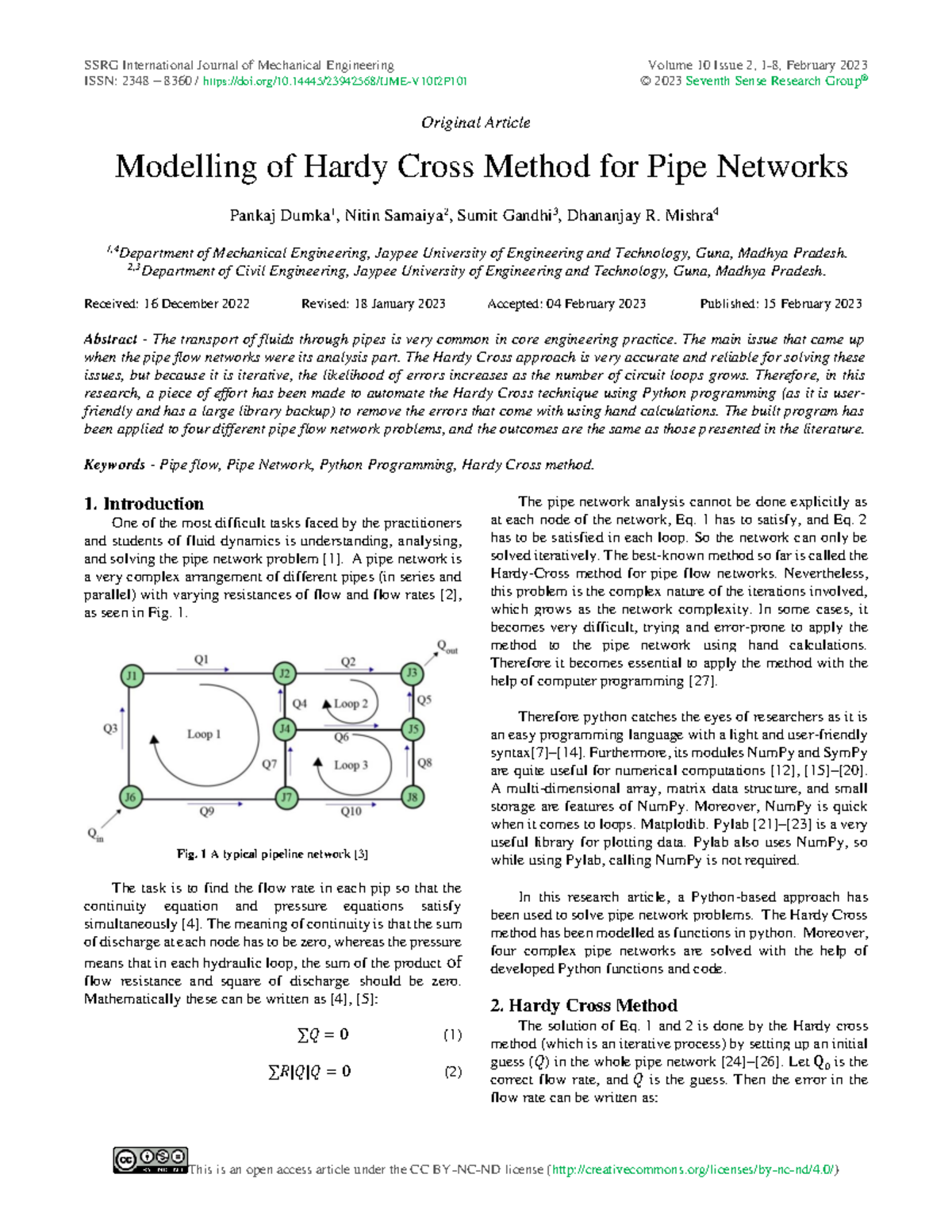 Modelling of Hardy Cross Method for Pipe Networks - SSRG International ...