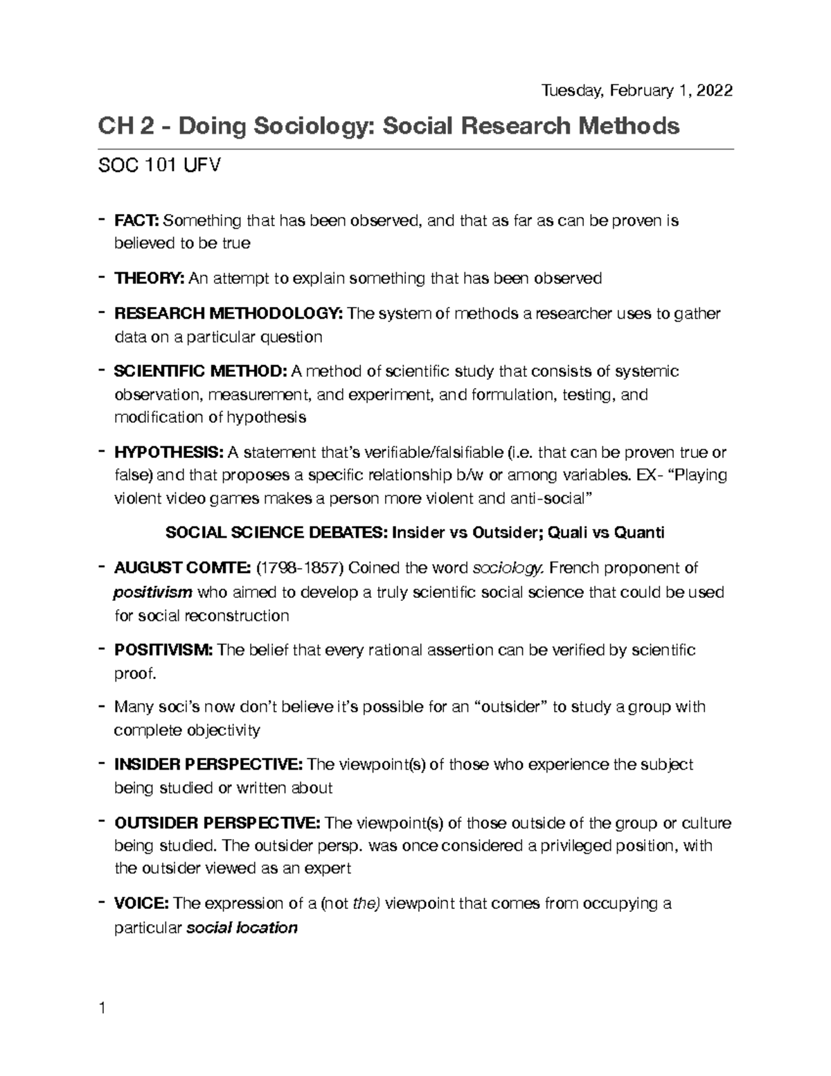 CH 2 Notes SOC101 UFV - Soc 101 Ufv - CH 2 - Doing Sociology: Social ...