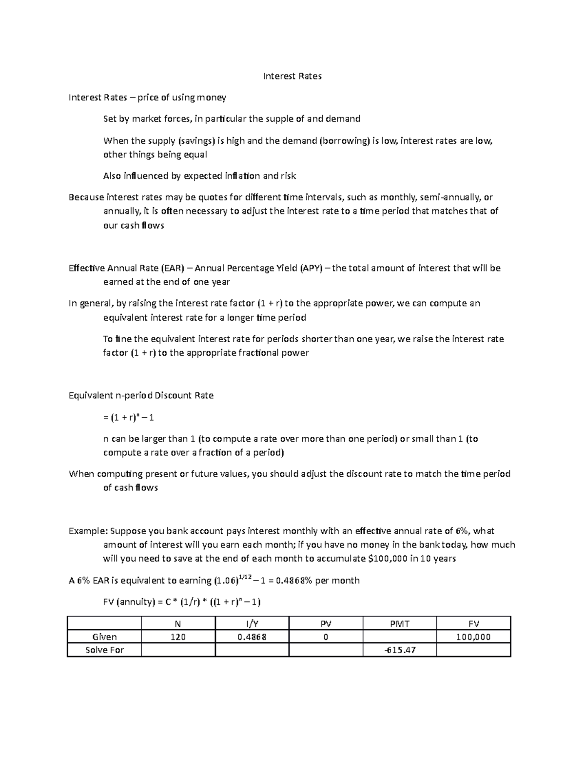 Chapter 5 Notes - Interest Rates Interest Rates – price of using money ...