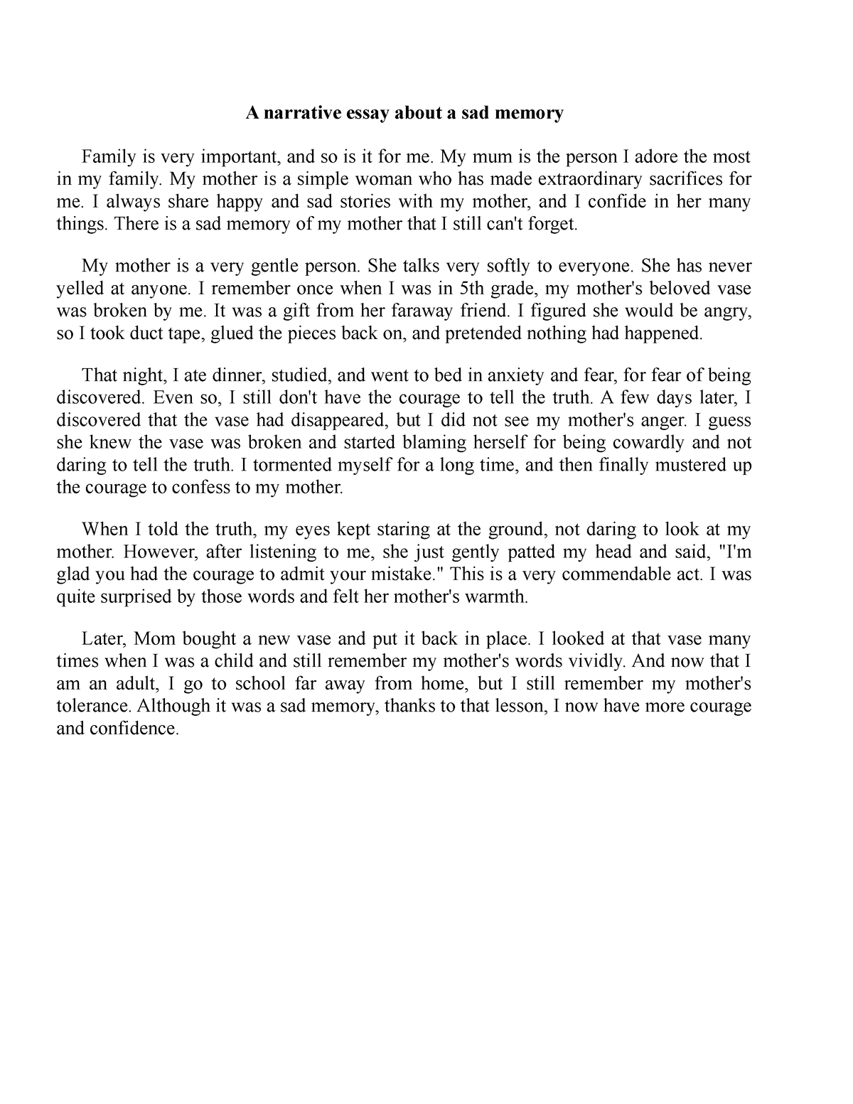 W3 - a narrative about a sad memory - A narrative essay about a sad ...