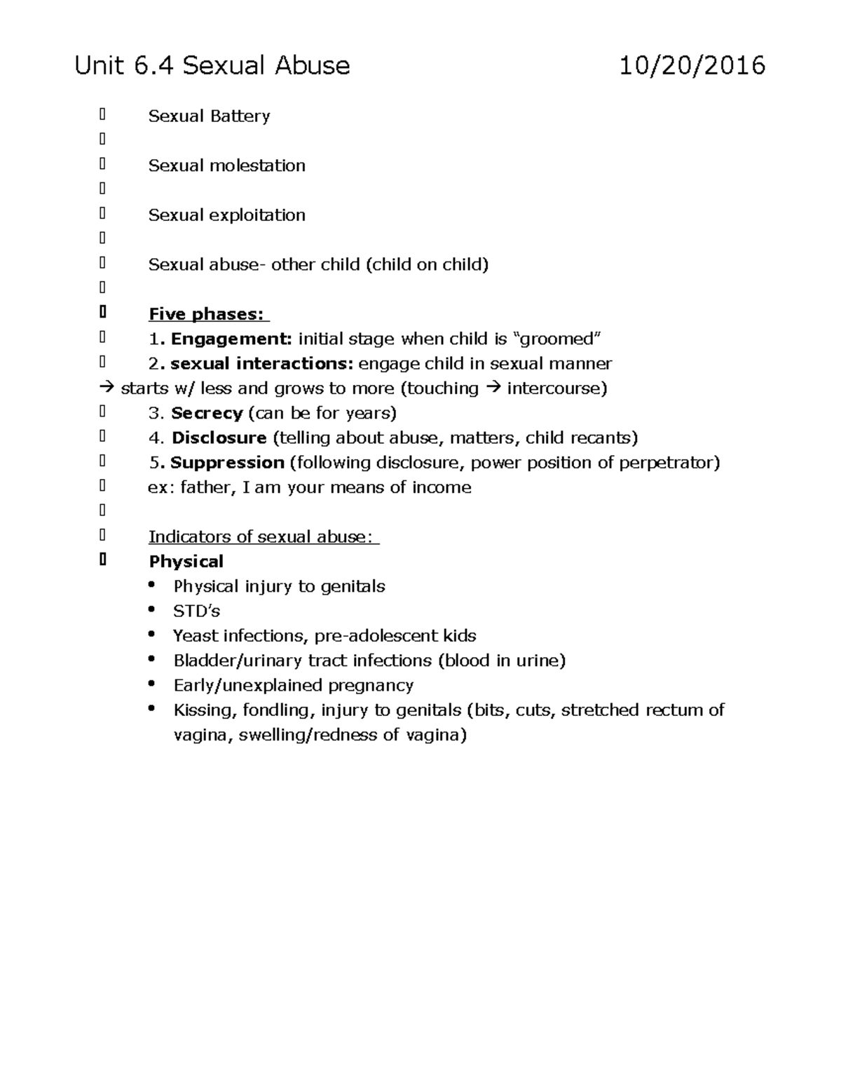 Unit 6. Sexual abuse Lecture notes unit 6 Unit 6 Sexual Abuse 10/20