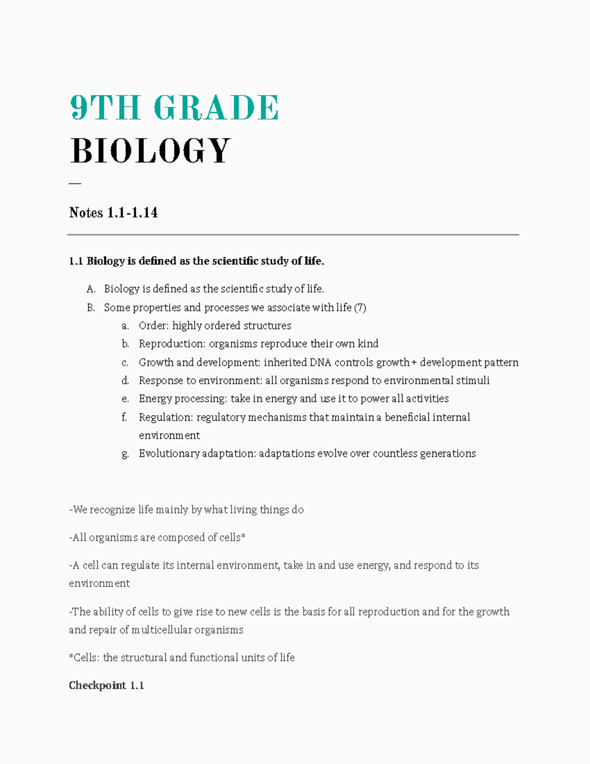Bio notes chap 1 a basic introduction to concepts of biology science