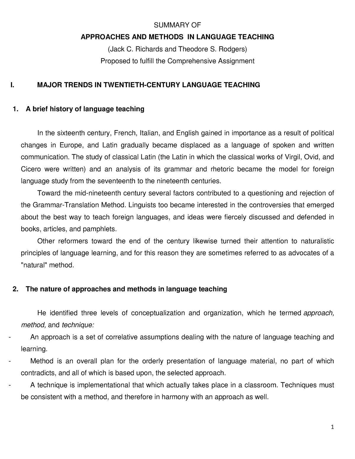 Pdfcoffee Summary of approaches and methods in language teaching 