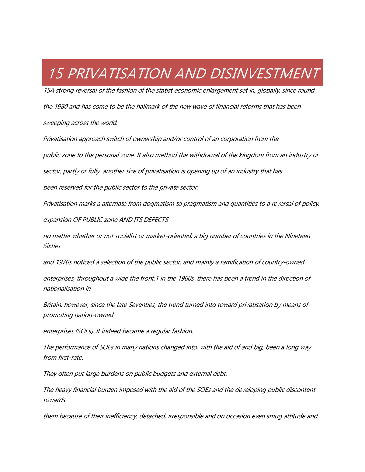 15 Privatisation AND Disinvestment - 15 PRIVATISATION AND DISINVESTMENT ...