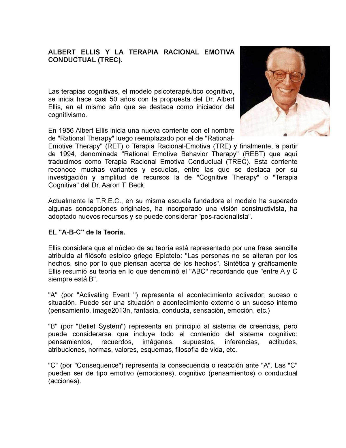 Albert Ellis Y LA Terapia Racional Emotiva Conductual - ALBERT ELLIS Y LA  TERAPIA RACIONAL EMOTIVA - Studocu