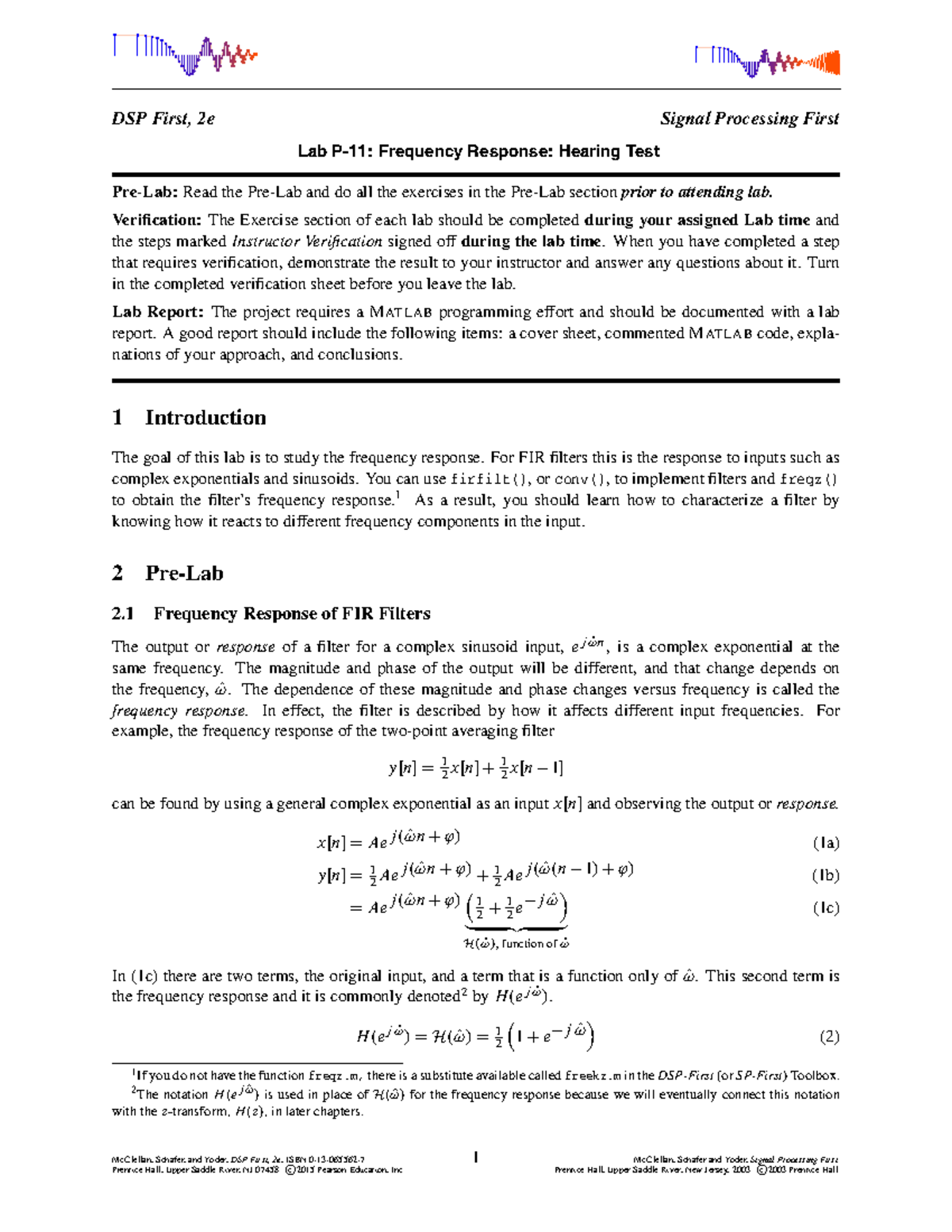 LAB4 Hearing Test Freq Response DSP First, 2e Signal Processing First