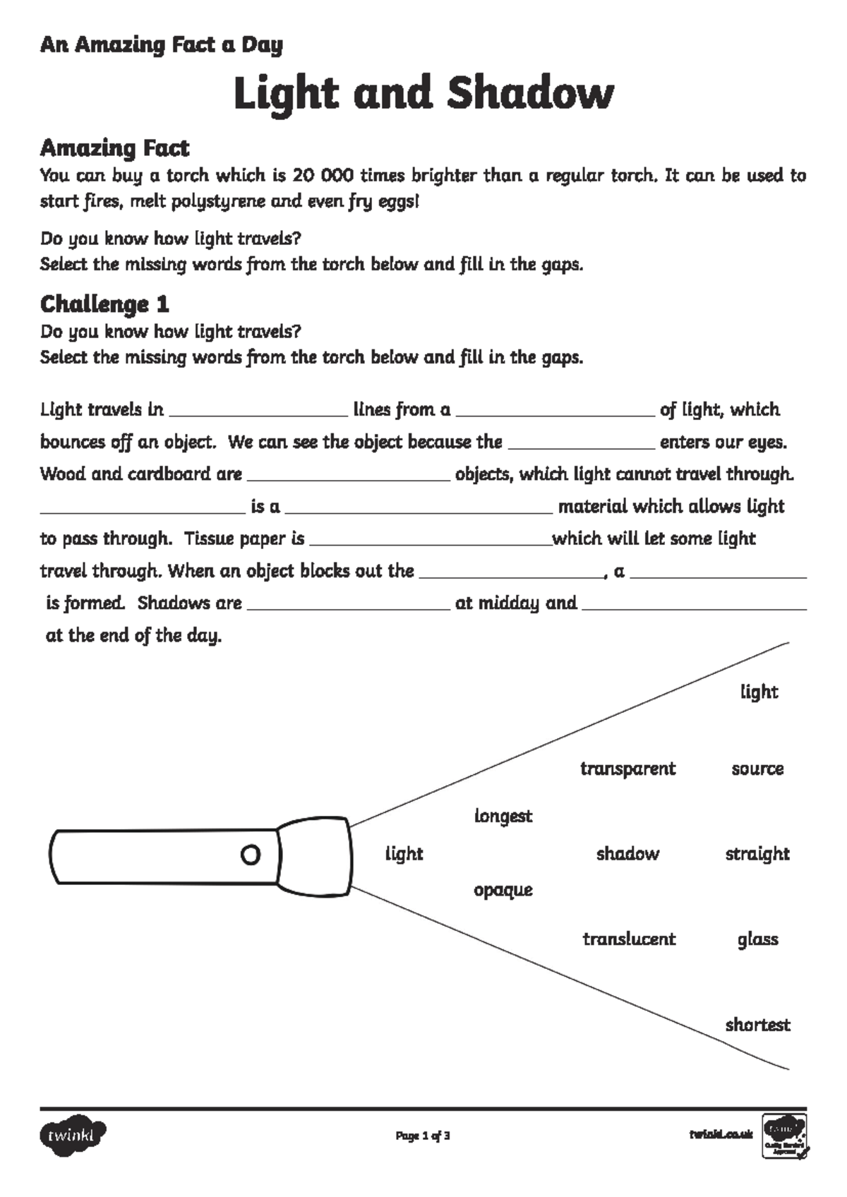 Science- Answers- Light and Shadows - An Amazing Fact a Day Light and ...