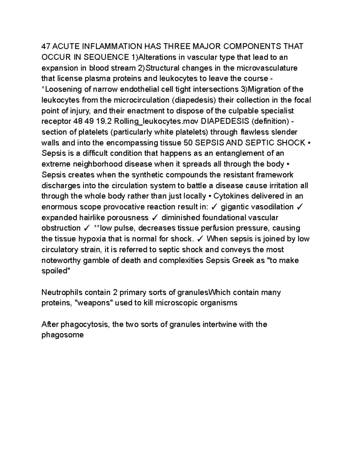 Heme - Hematology Lecture Notes - 47 ACUTE INFLAMMATION HAS THREE MAJOR ...