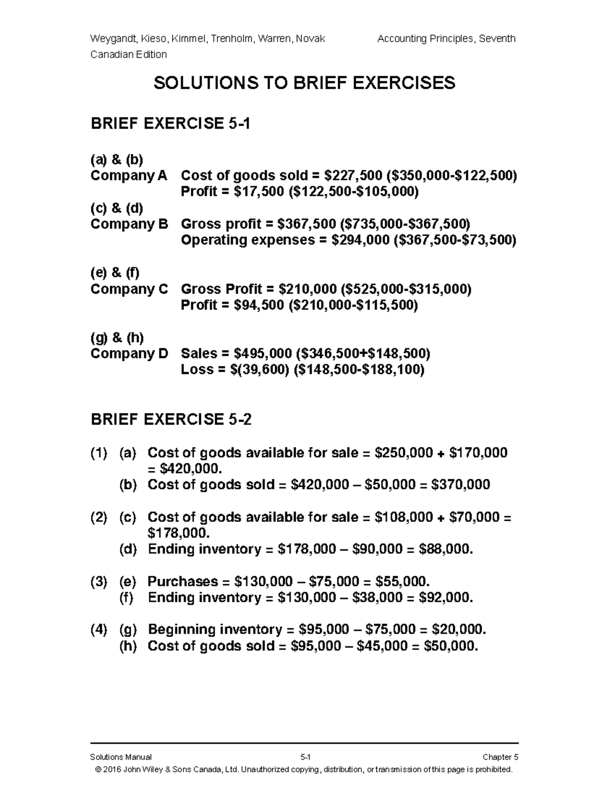 Chapter 5 - SOLUTION - Weygandt, Kieso, Kimmel, Trenholm, Warren, Novak ...