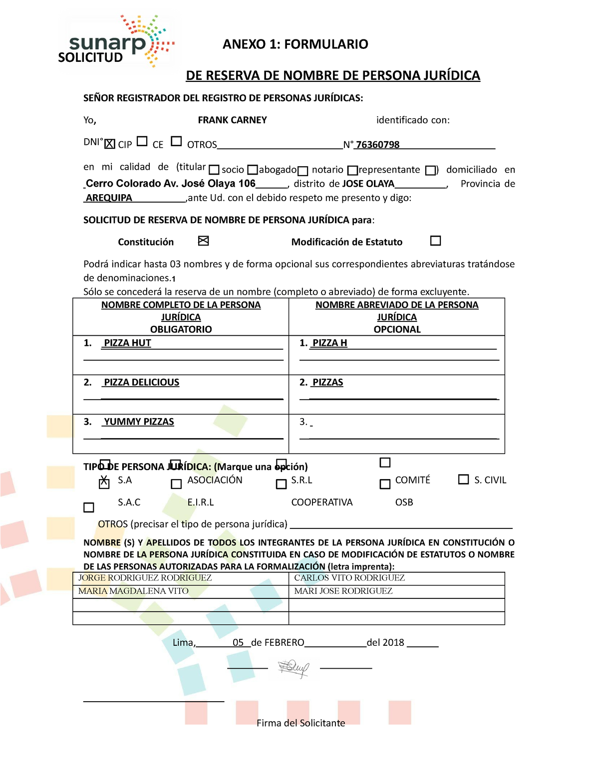 Formato Solicitud Reserva Nombre Persona Juridica 1 Anexo 1 Formulario De Reserva De Nombre