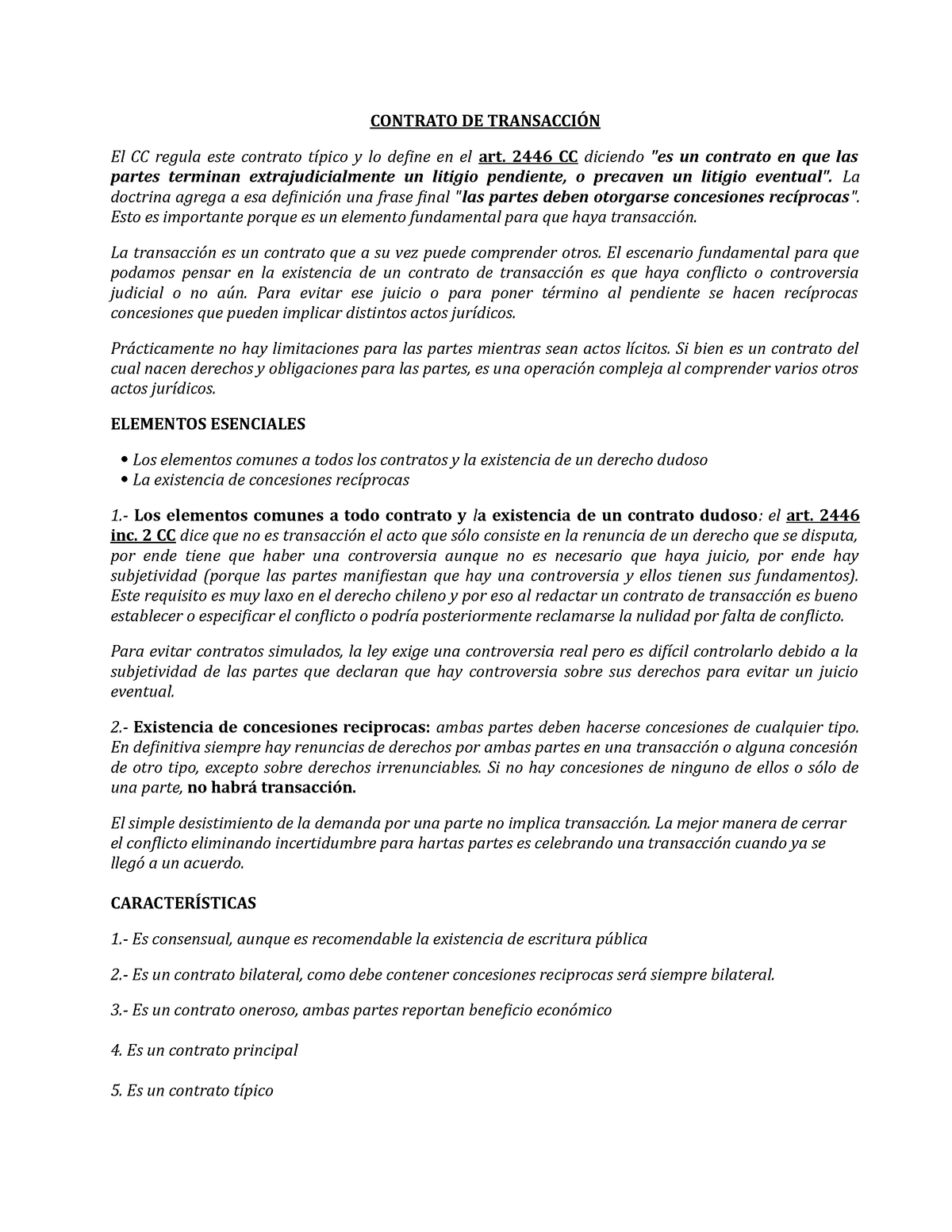 Contrato de Transacción - CONTRATO DE TRANSACCIÓN El CC regula este contrato  típico y lo define en - Studocu