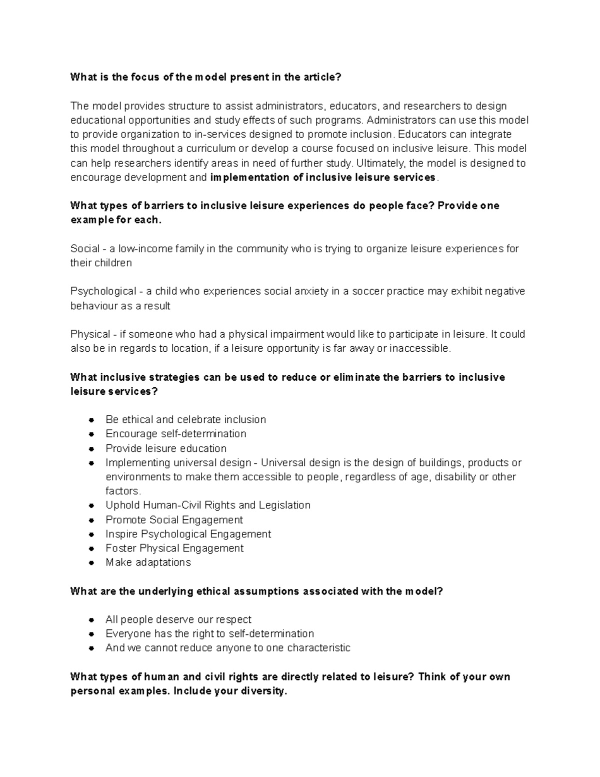 AHSC 350 Class Discussion Feb 21 - What is the focus of the model ...