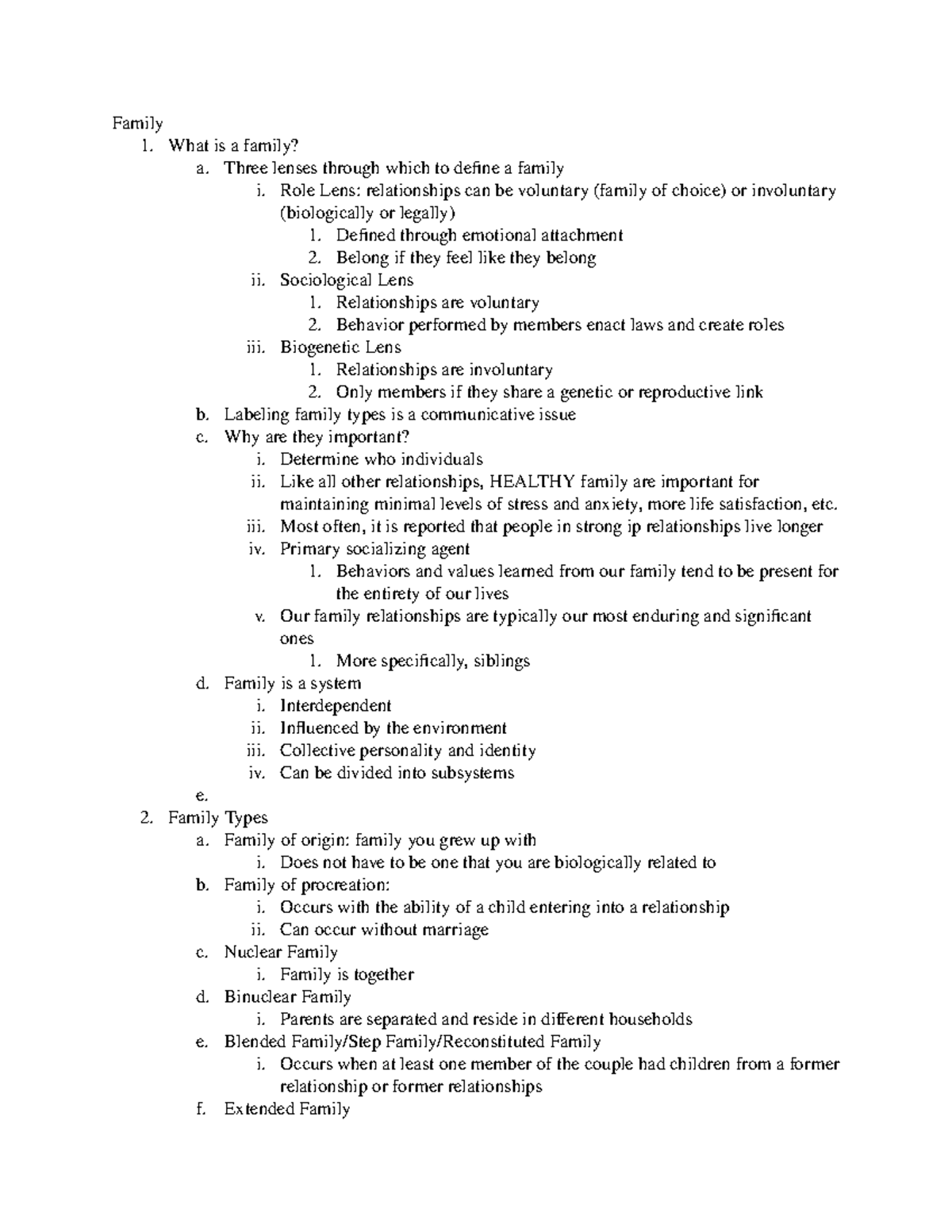 COMM 1500 Family Notes - Family 1 is a family? a lenses through which ...