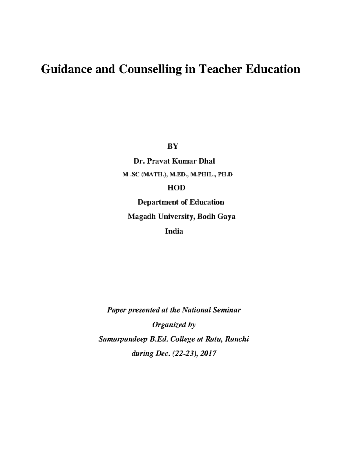 Guidanceand Counsellingin Teacher Education Guidance And Counselling