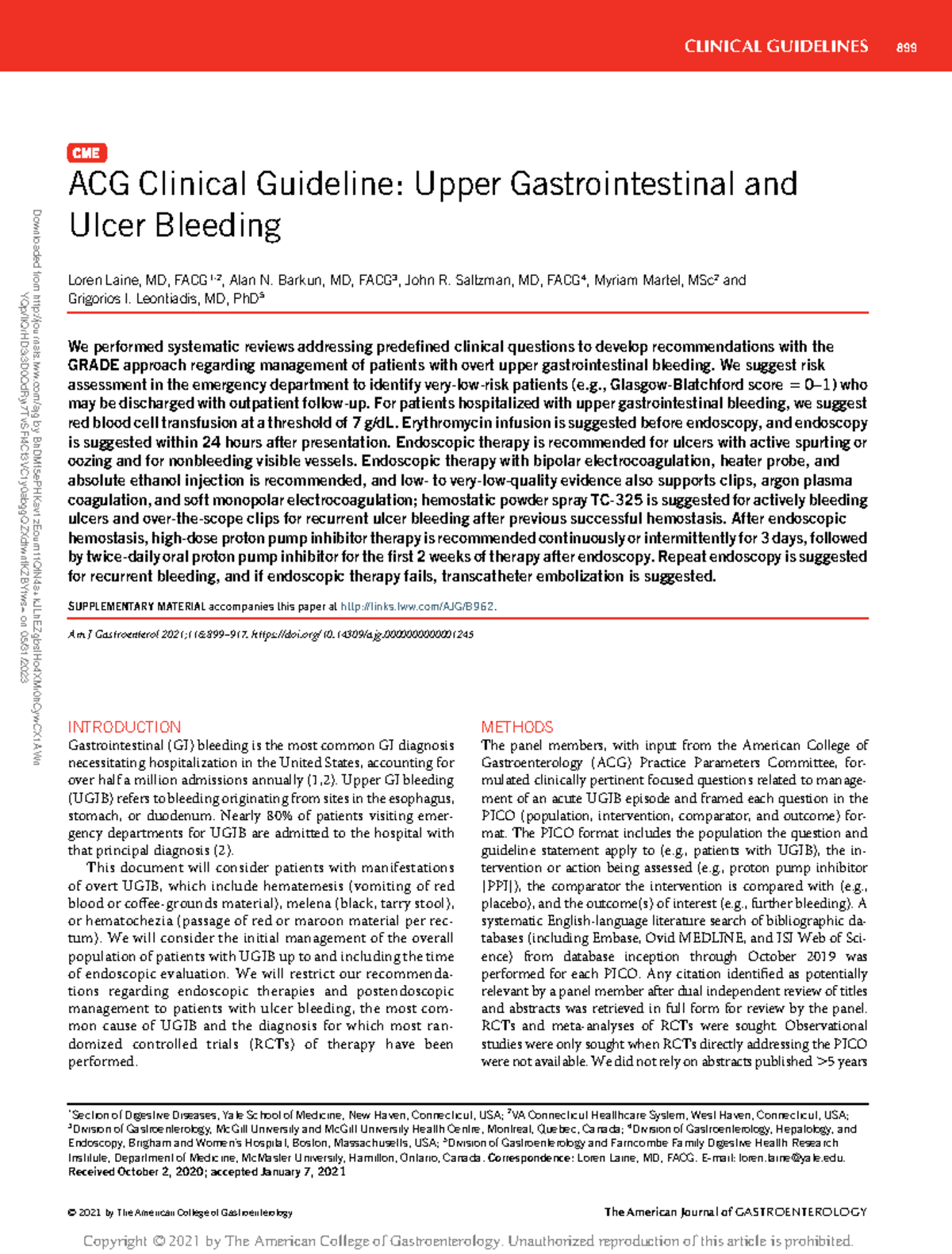 ACG - Hemorragia Digestiva Alta. 2021 - ACG Clinical Guideline: Upper ...