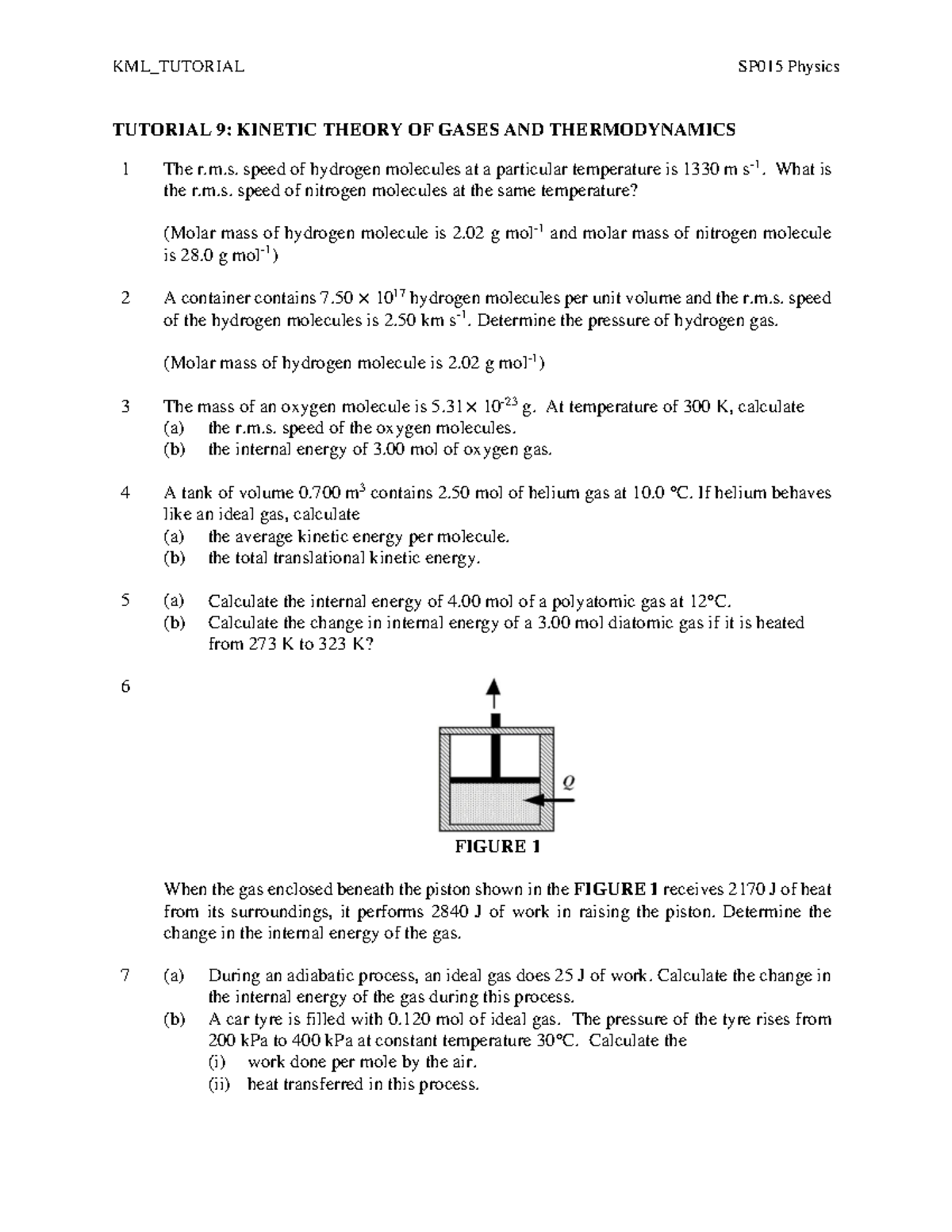 Tutorial 9 [ Student'S COPY] - KML_TUTORIAL SP015 Physics TUTORIAL 9 ...