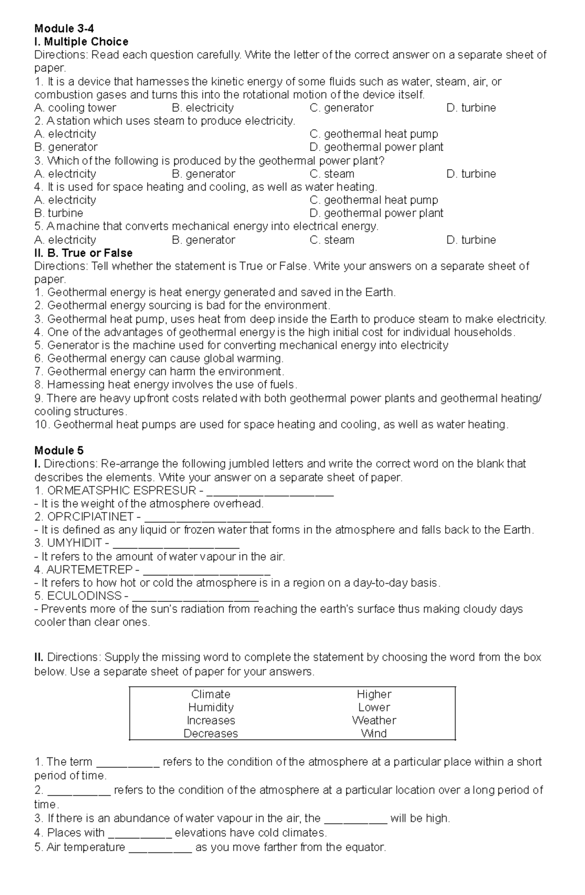 Remedial-3rd - none - Module 3- I. Multiple Choice Directions: Read ...
