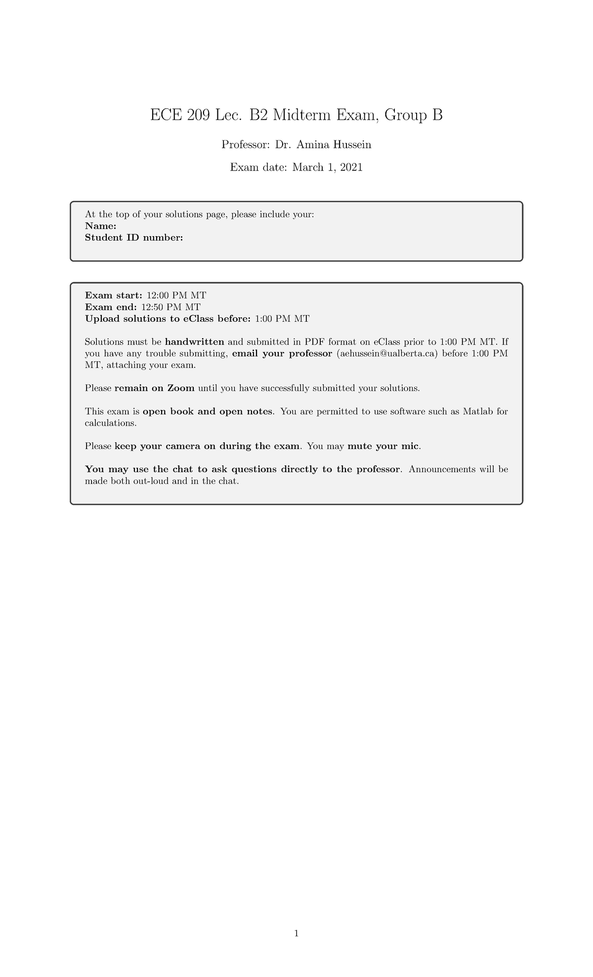 ECE 209 Midterm 2021 Group B - ECE 209 Lec. B2 Midterm Exam, Group B ...