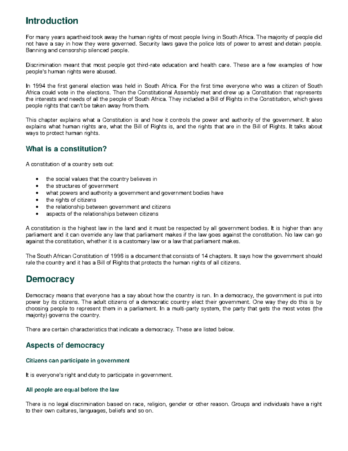 CSL- Notes - Introduction For many years apartheid took away the human ...