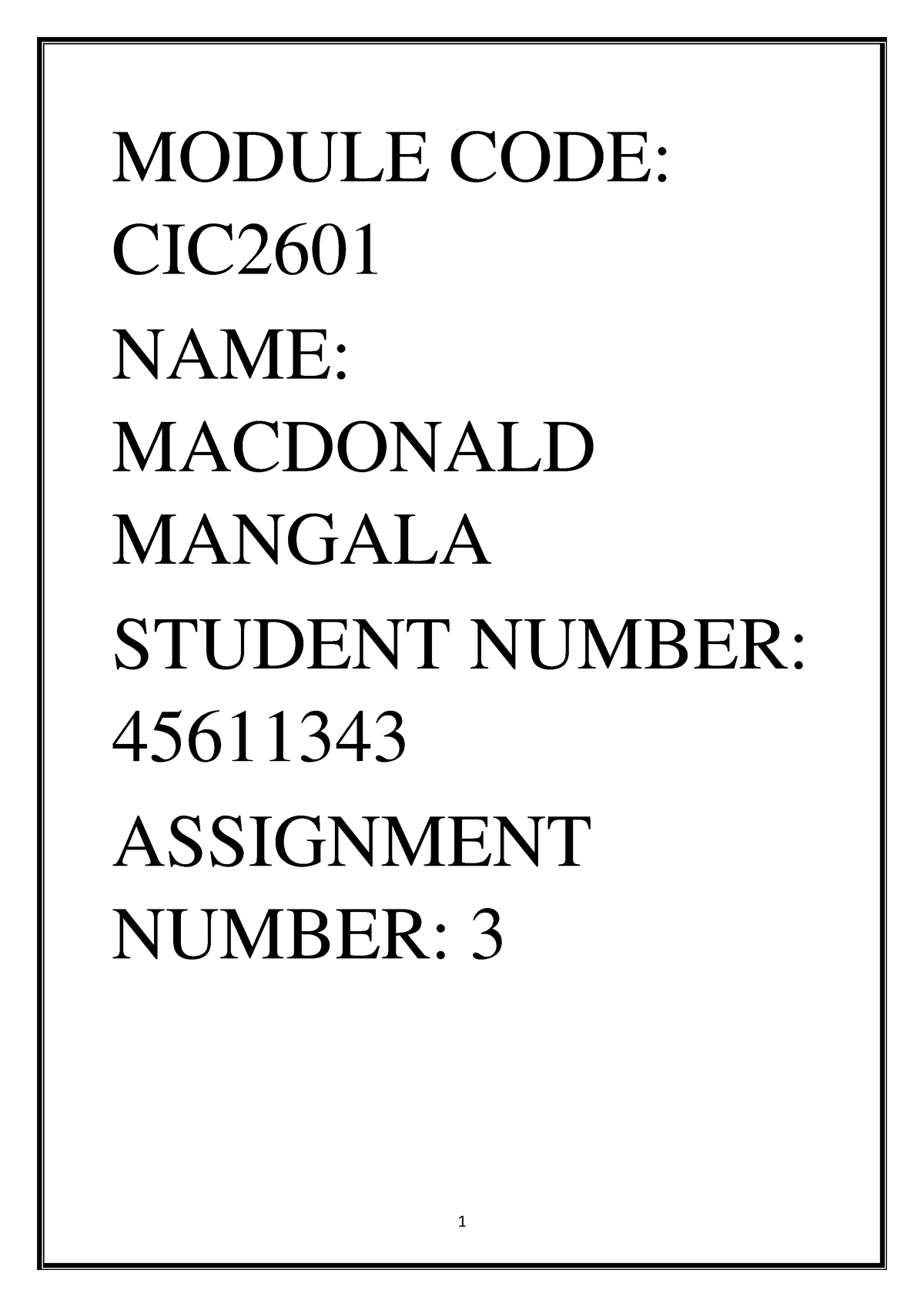 cic2601 assignment 3 answers