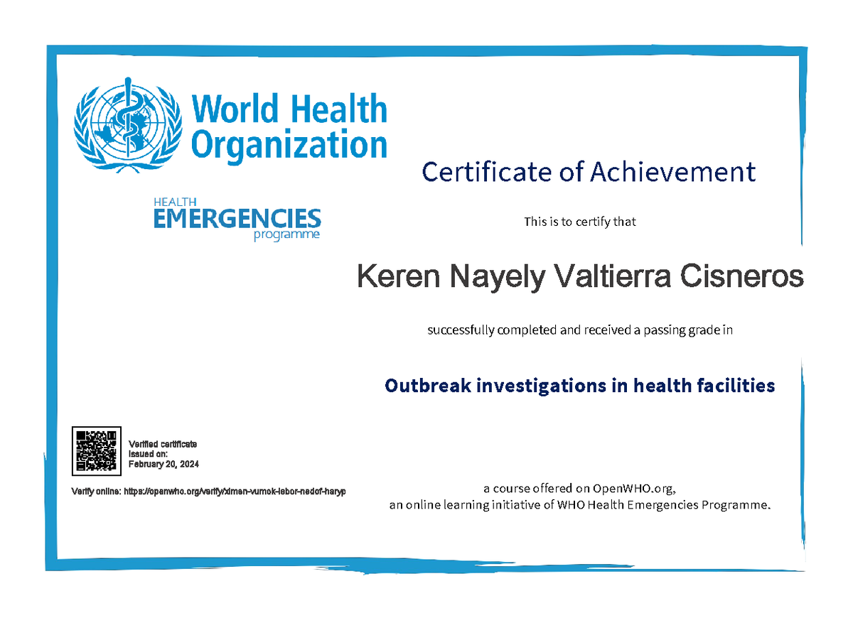 IPC-outbreak Record Of Achievement - Epidemiología - Certificate of ...