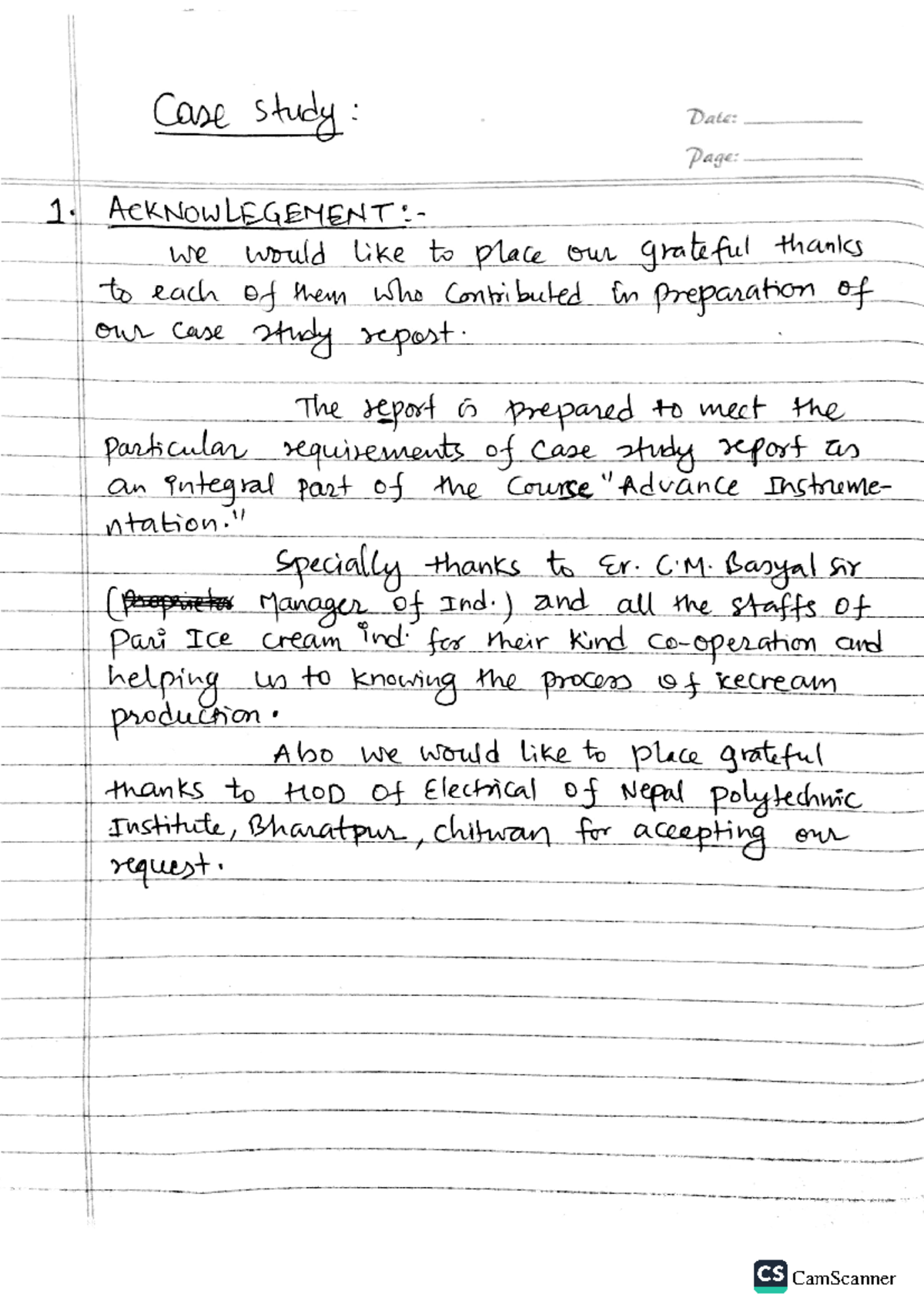 Case Study - Instrumentation BE 4th sem - Studocu