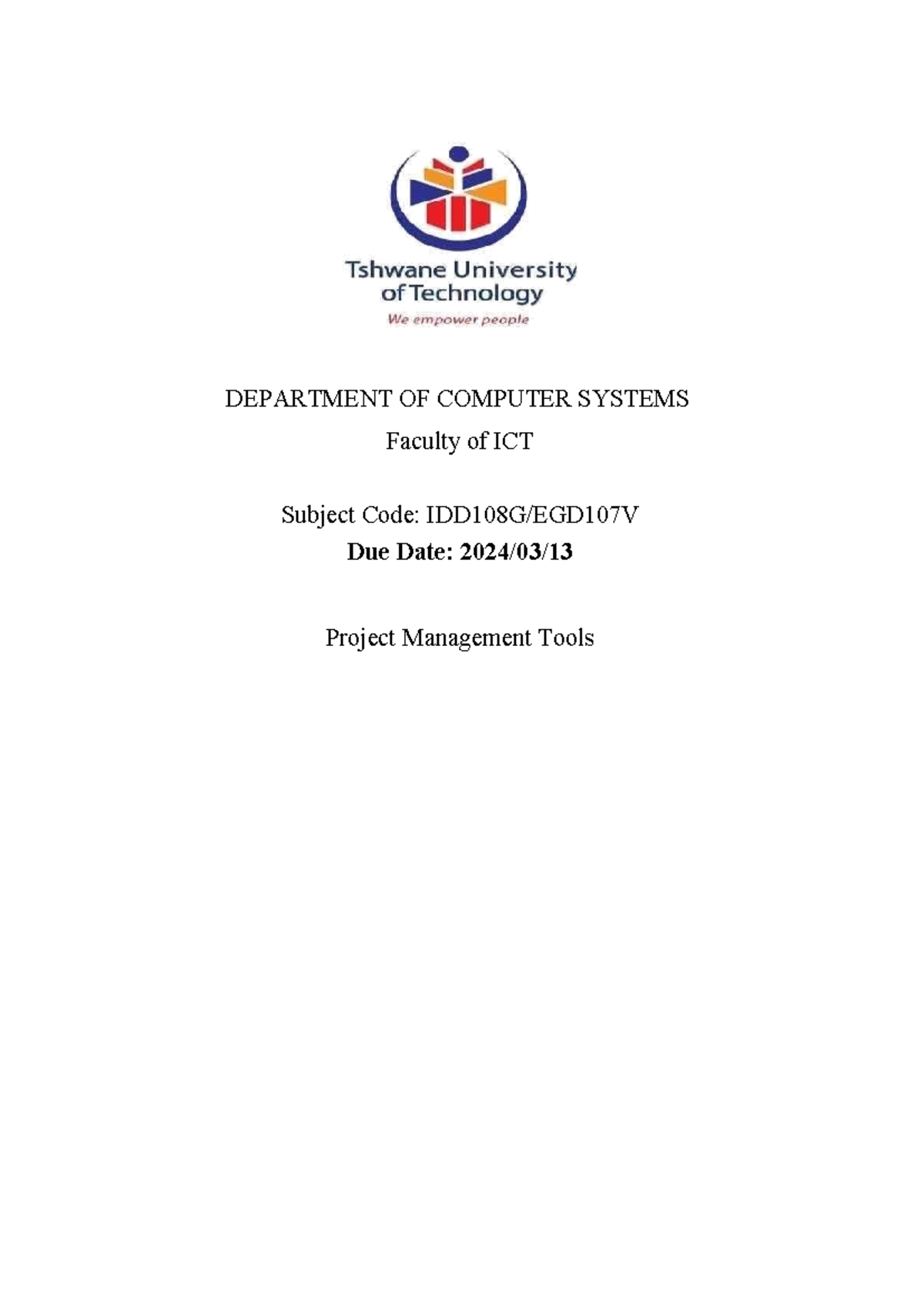 Project Management Tool - DEPARTMENT OF COMPUTER SYSTEMS Faculty of ICT ...