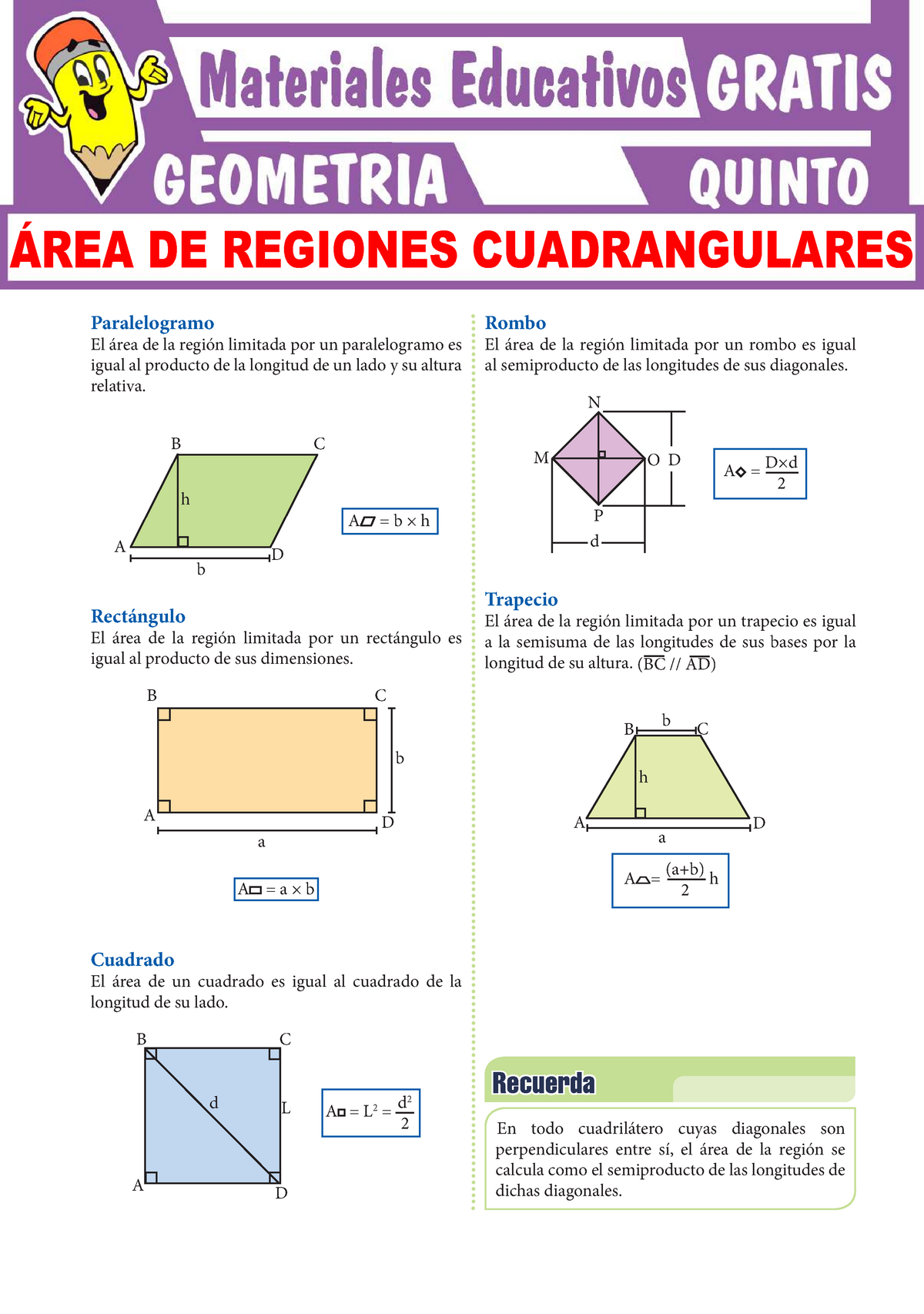 Área De Regiones Cuadrangulares Para Quinto Grado De Secundaria ...