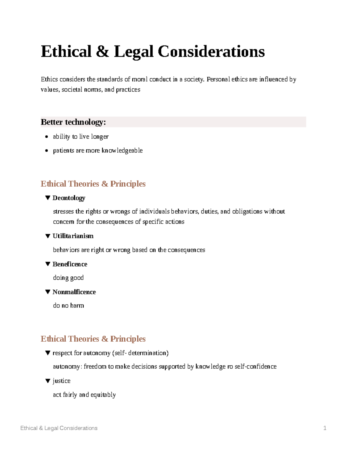 Ethical Legal Considerations - Ethical & Legal Considerations 1 Ethical ...