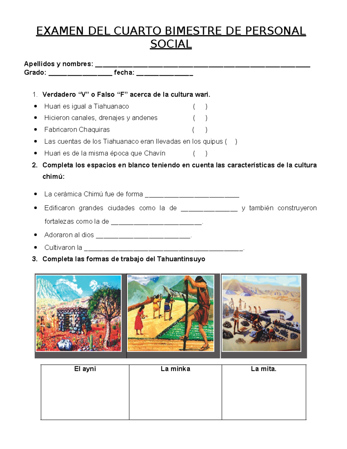 Examen DEL Cuarto Bimestre DE Personal Social - EXAMEN DEL CUARTO ...