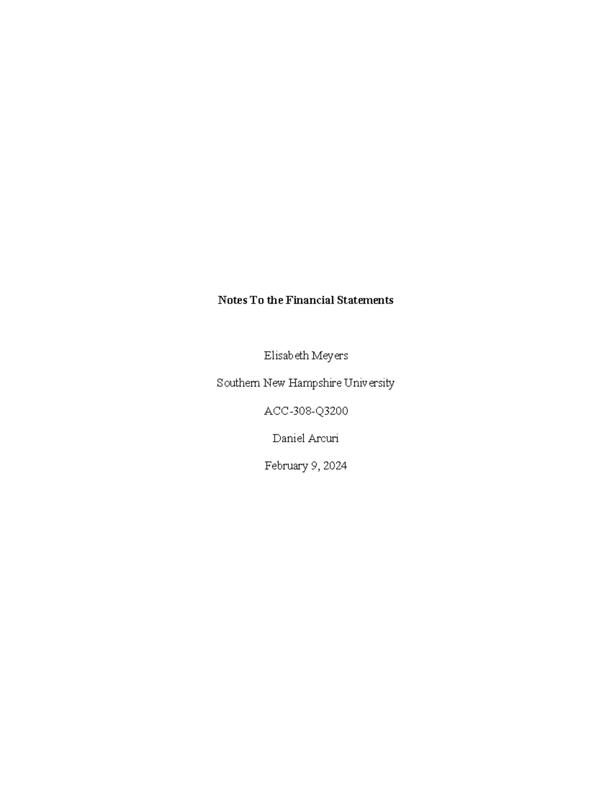 ACC308 Notes To the Financial Statements - Notes To the Financial ...