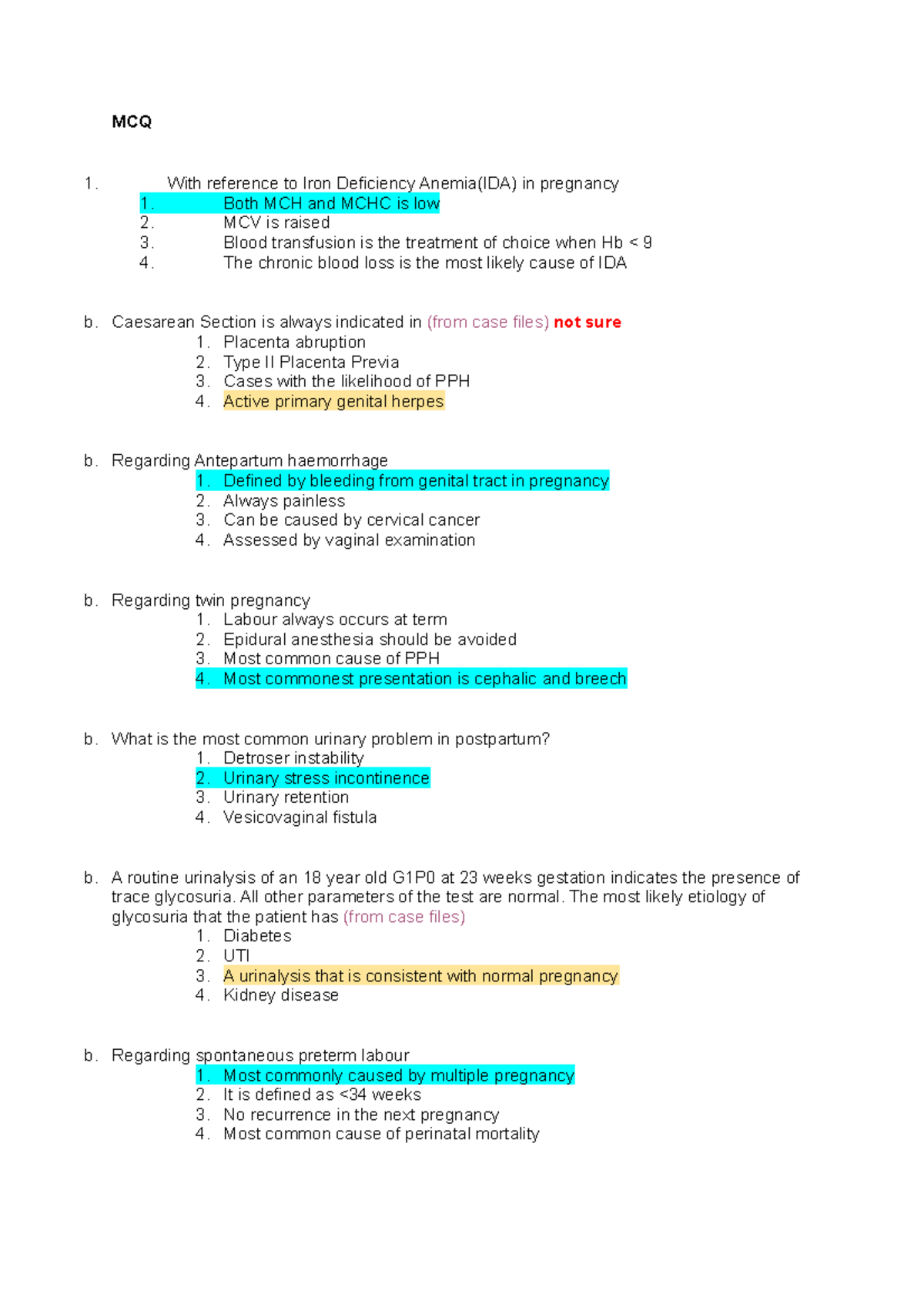 On G MCQ - O & G - MCQ 1. With reference to Iron Deficiency Anemia(IDA ...