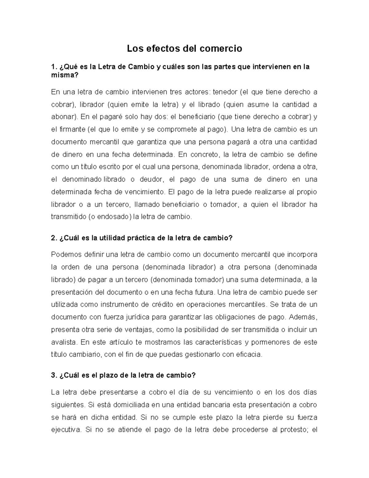 Los efectos del comercio - Los efectos del comercio ¿Qué es la Letra de ...