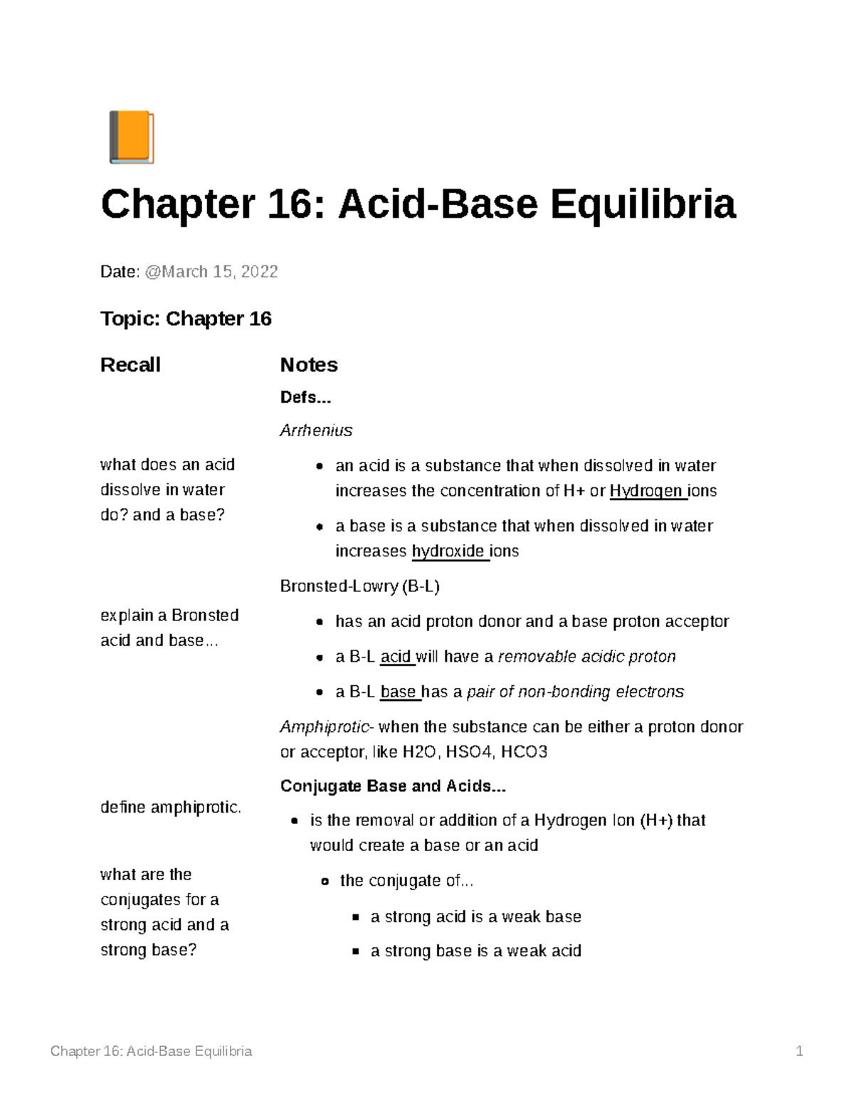 Chapter 16 Acid-Base Equilibria - Chapter 16: Acid-Base Equilibria 1 Ç ...