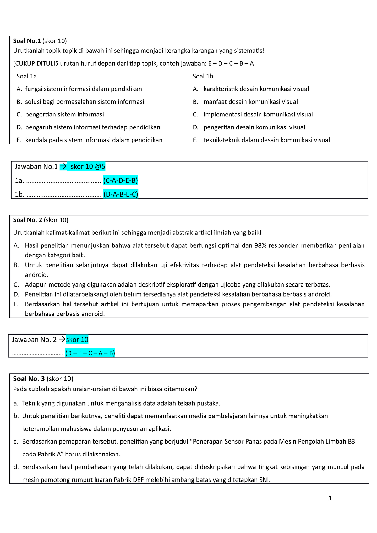 Latihan 5 Bahasa Indonesia - Soal No (skor 10) Urutkanlah Topik-topik ...