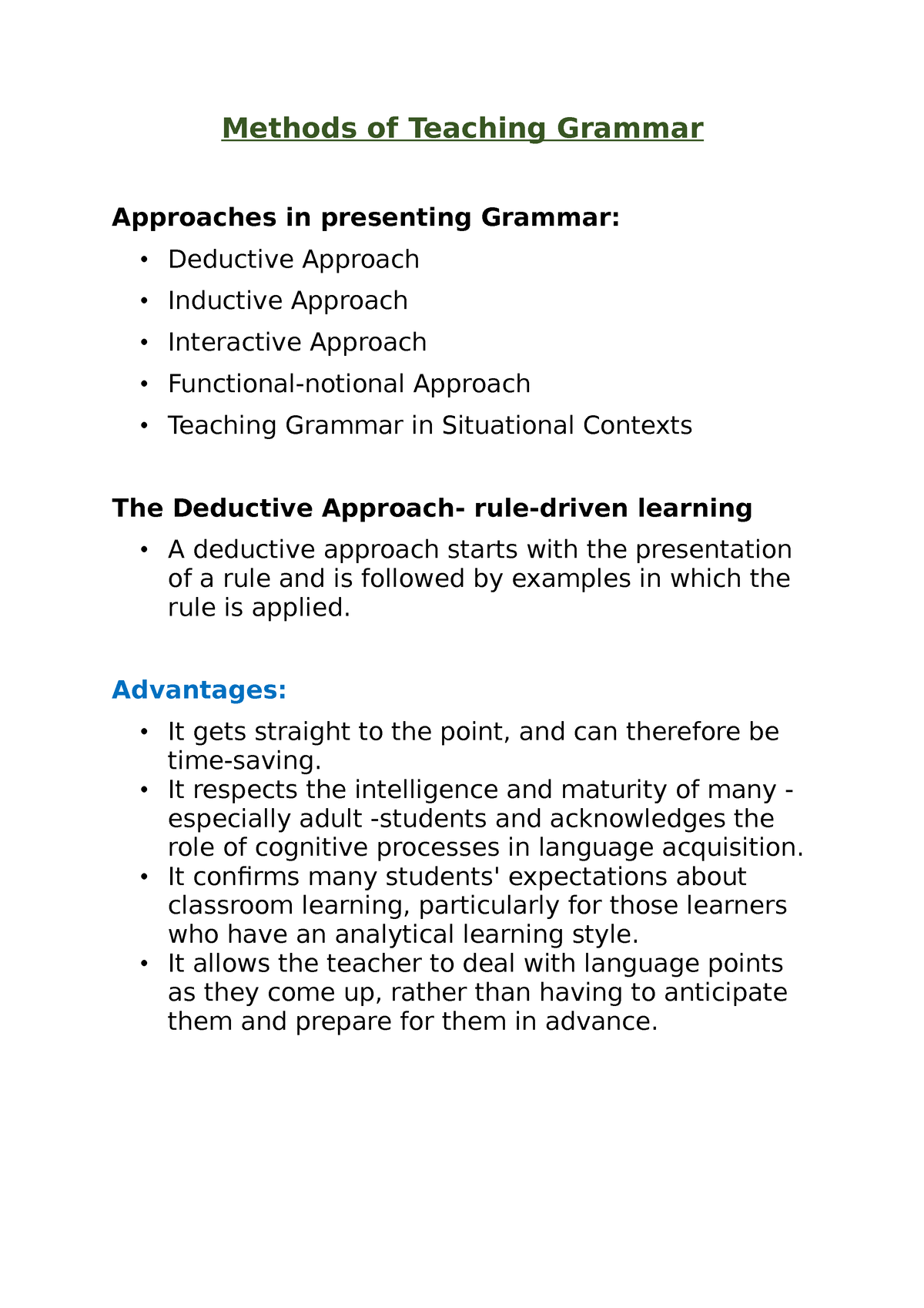 What is an example of interactive method of teaching grammar?
