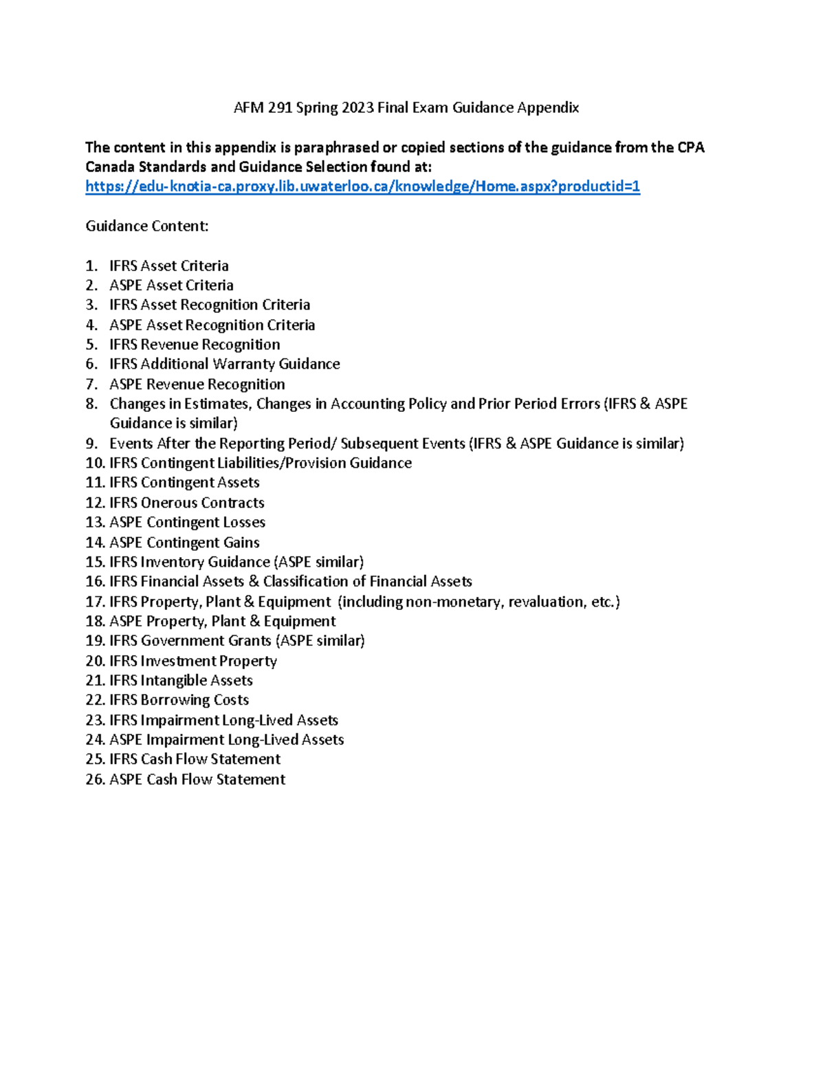 AFM 291 S23 Final Exam Complete Guidance Appendix AFM 291 Spring 2023